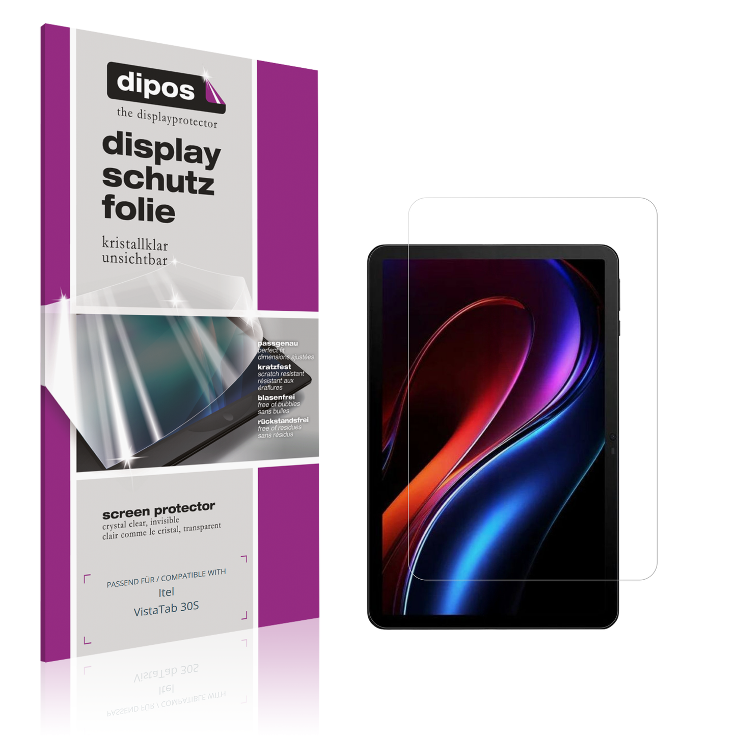 Klare Displayschutzfolie von dipos passend für Itel VistaTab 30S, präziser Zuschnitt und blasenfrei montiert