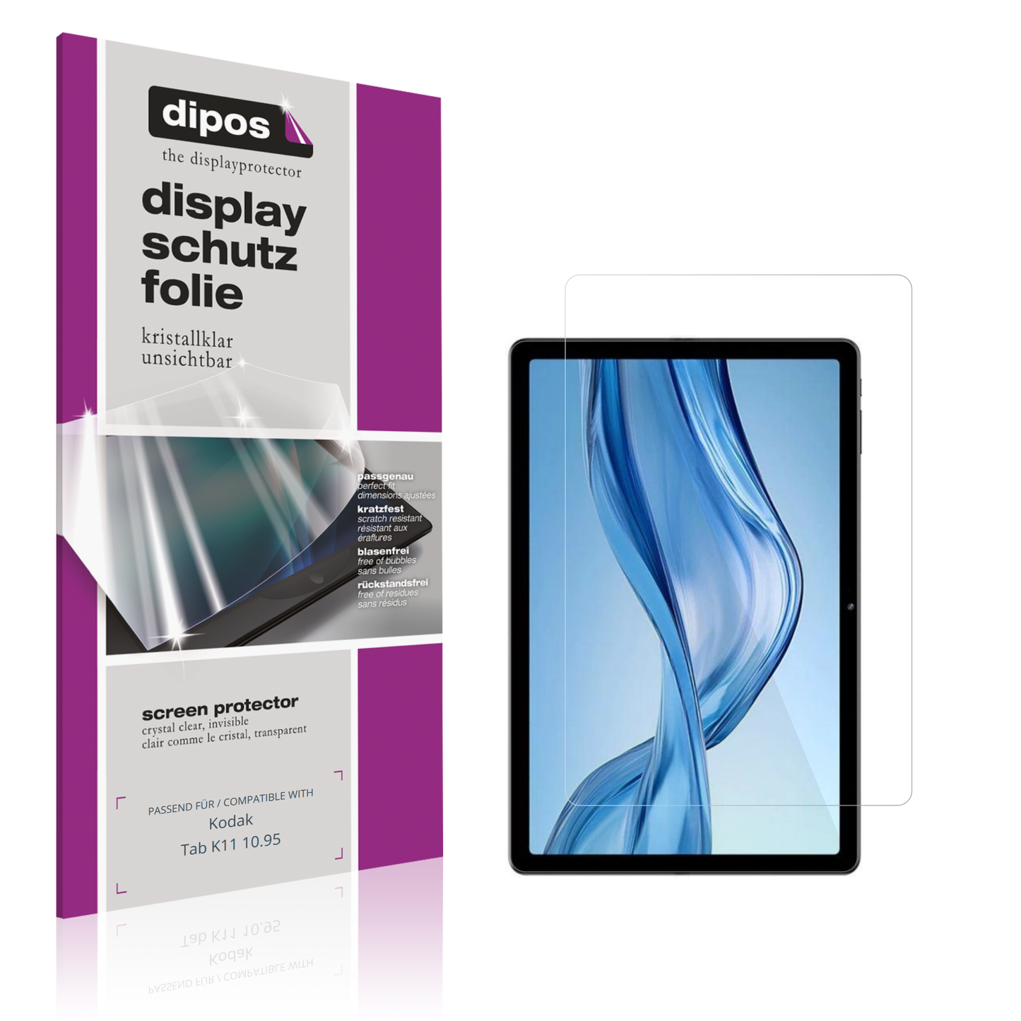 Klare Displayschutzfolie von dipos passend für Kodak Tab K11 10.95, präziser Zuschnitt und blasenfrei montiert
