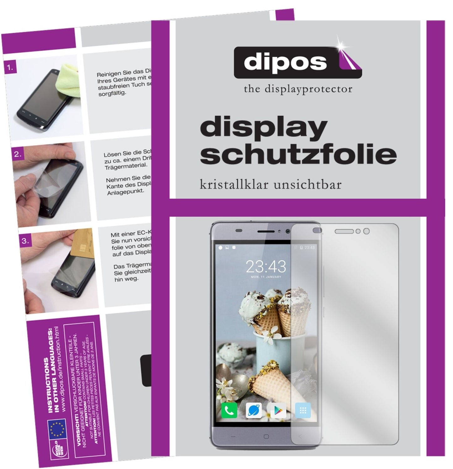 Klare Displayschutzfolie von dipos passend für Landvo XM300, präziser Zuschnitt und blasenfrei montiert