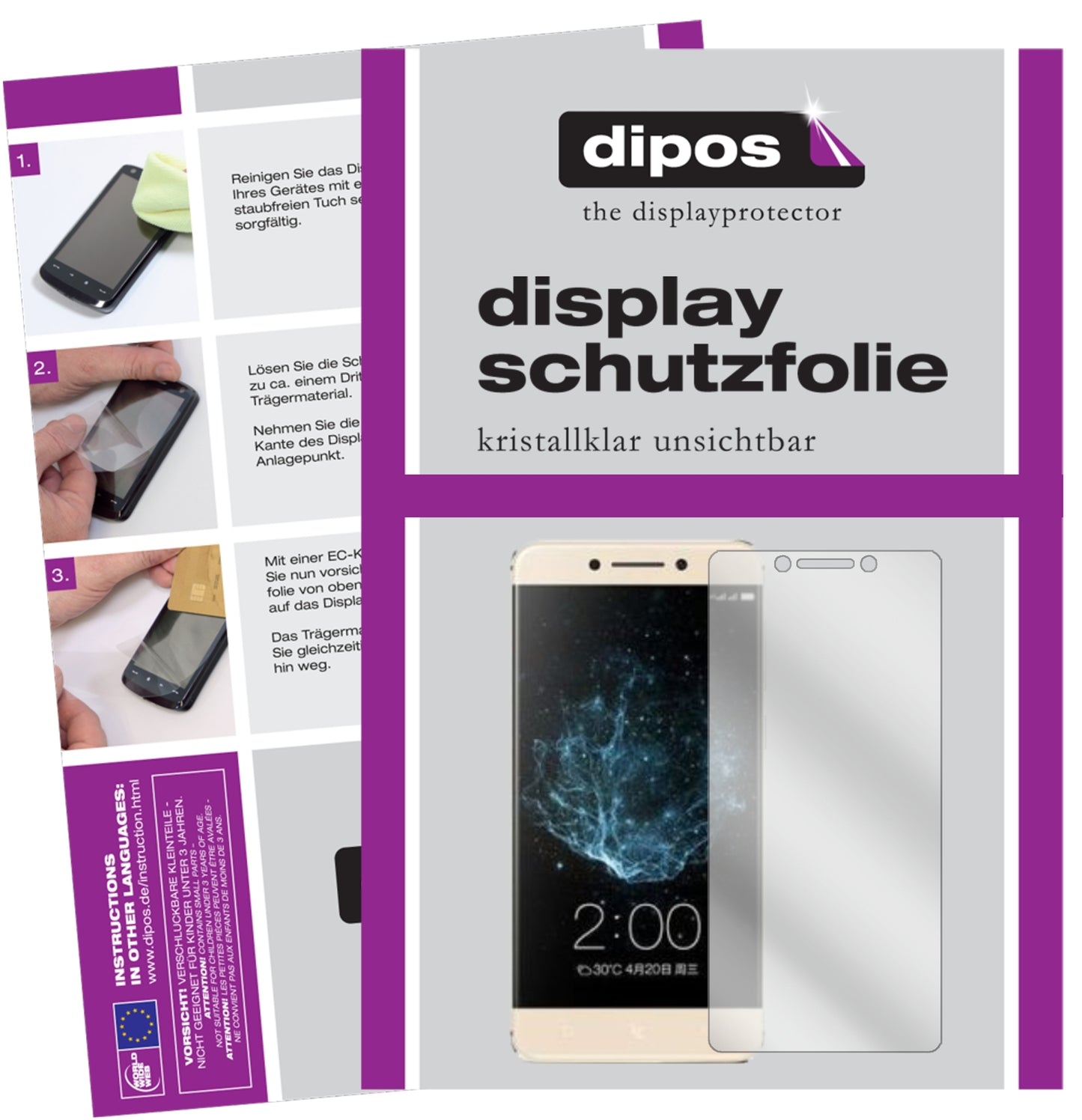 Klare Displayschutzfolie von dipos passend für LeEco Le Pro 3 Elite, präziser Zuschnitt und blasenfrei montiert