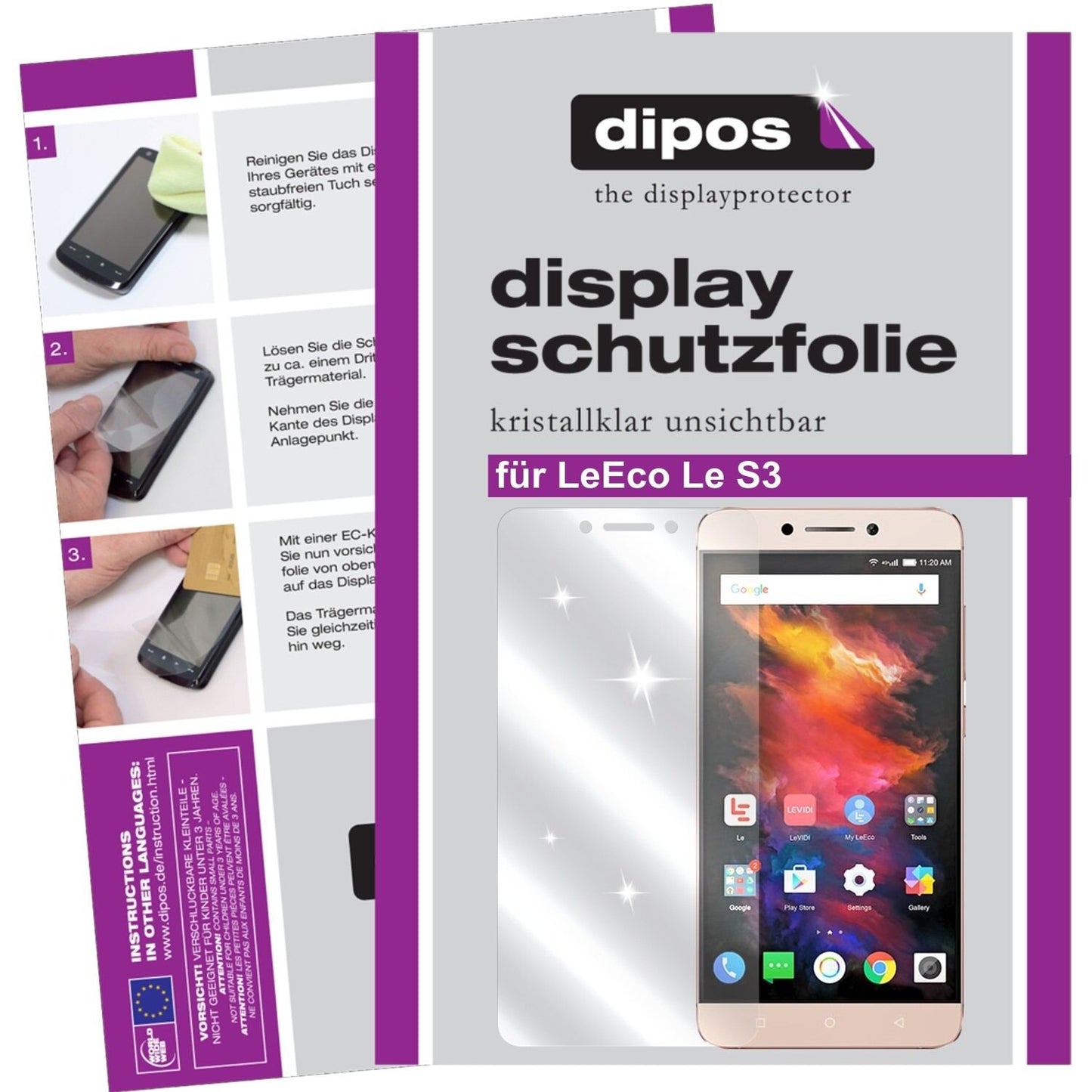 Klare Displayschutzfolie von dipos passend für LeEco Le S3, präziser Zuschnitt und blasenfrei montiert