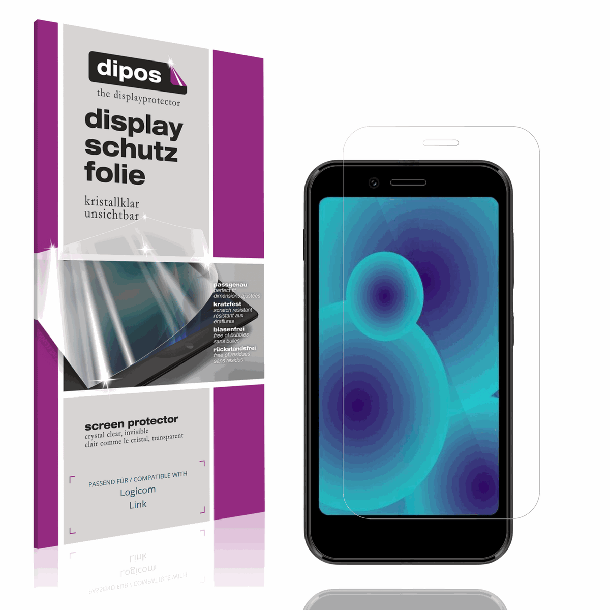 Klare Displayschutzfolie von dipos passend für Logicom Link, präziser Zuschnitt und blasenfrei montiert