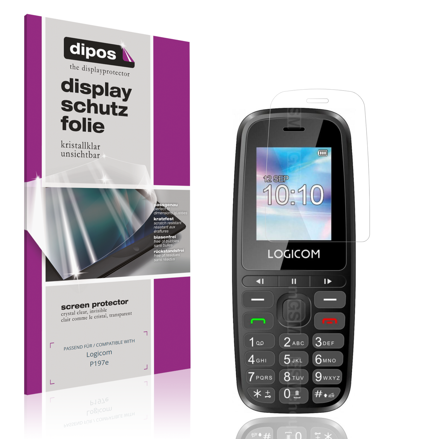 Klare Displayschutzfolie von dipos passend für Logicom P197e, präziser Zuschnitt und blasenfrei montiert