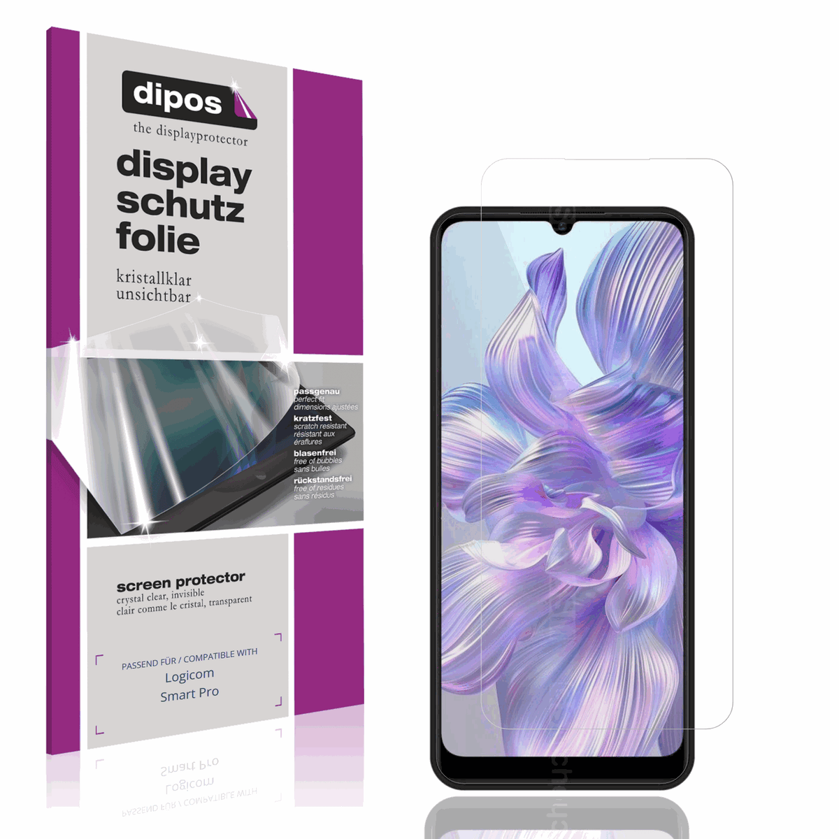Klare Displayschutzfolie von dipos passend für Logicom Smart Pro, präziser Zuschnitt und blasenfrei montiert