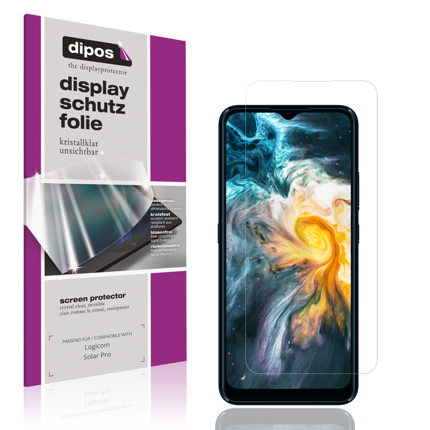 Klare Displayschutzfolie von dipos passend für Logicom Solar Pro, präziser Zuschnitt und blasenfrei montiert