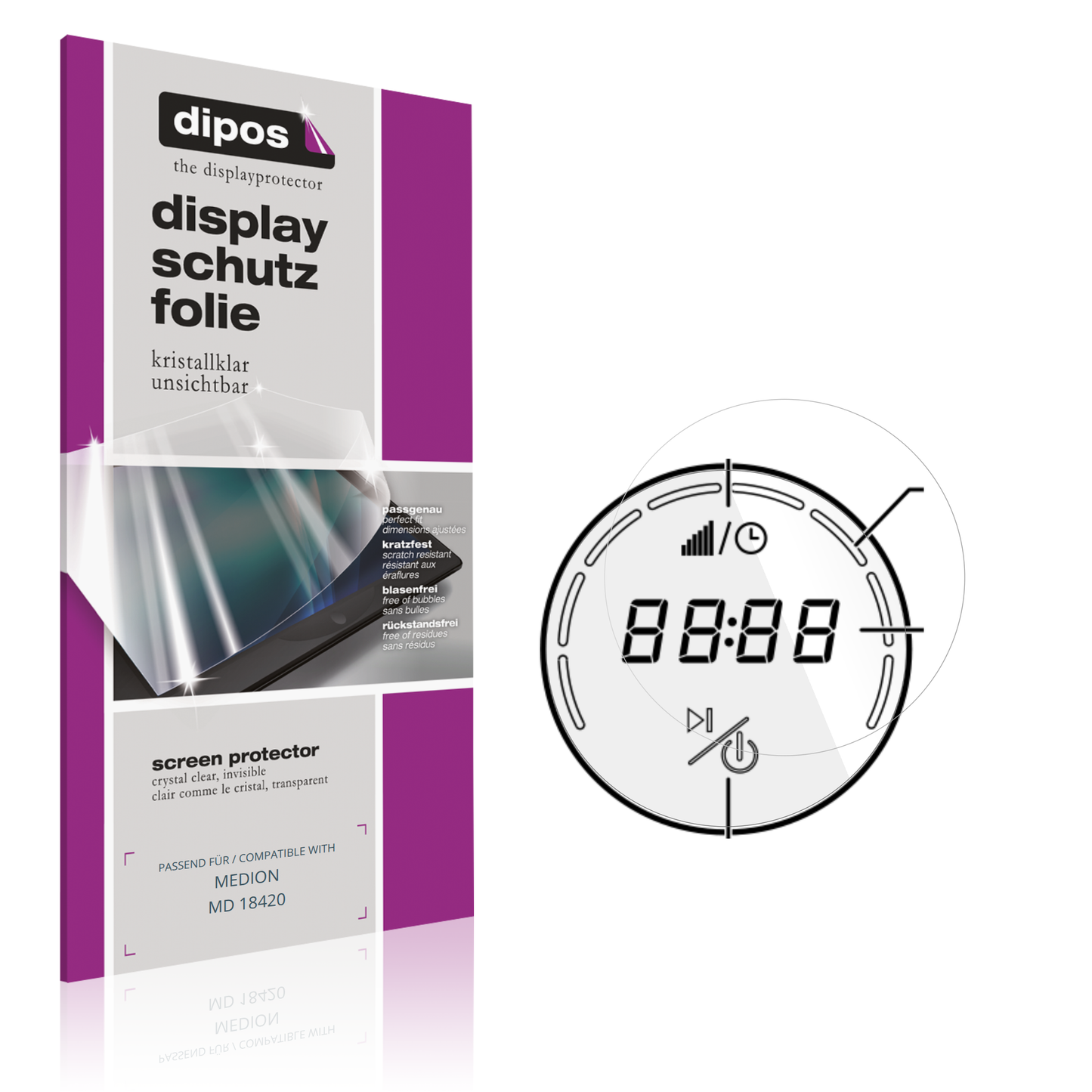 Klare Displayschutzfolie von dipos passend für MEDION MD 18420, präziser Zuschnitt und blasenfrei montiert