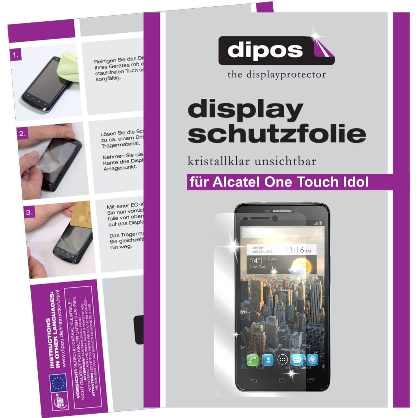 Klare Displayschutzfolie von dipos passend für One Touch Idol Alcatel, präziser Zuschnitt und blasenfrei montiert