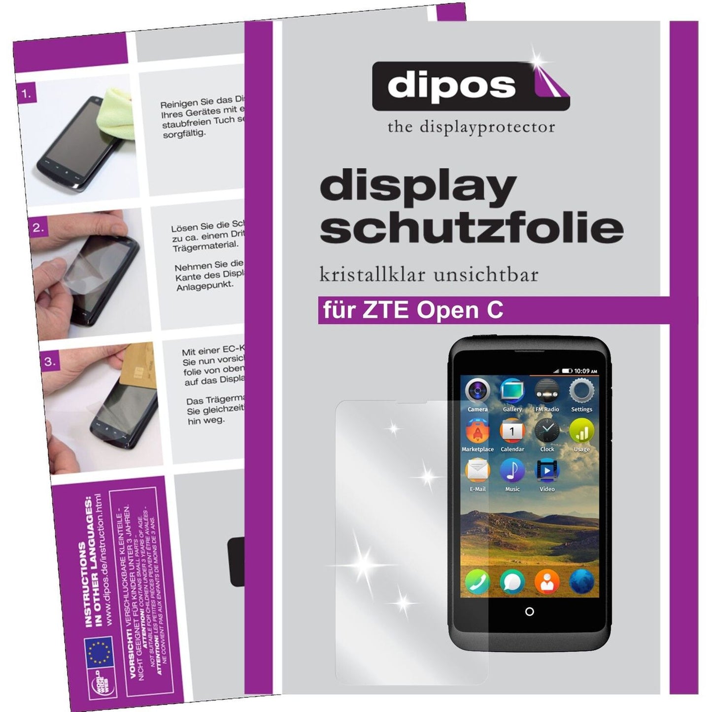 Klare Displayschutzfolie von dipos passend für Open C ZTE, präziser Zuschnitt und blasenfrei montiert