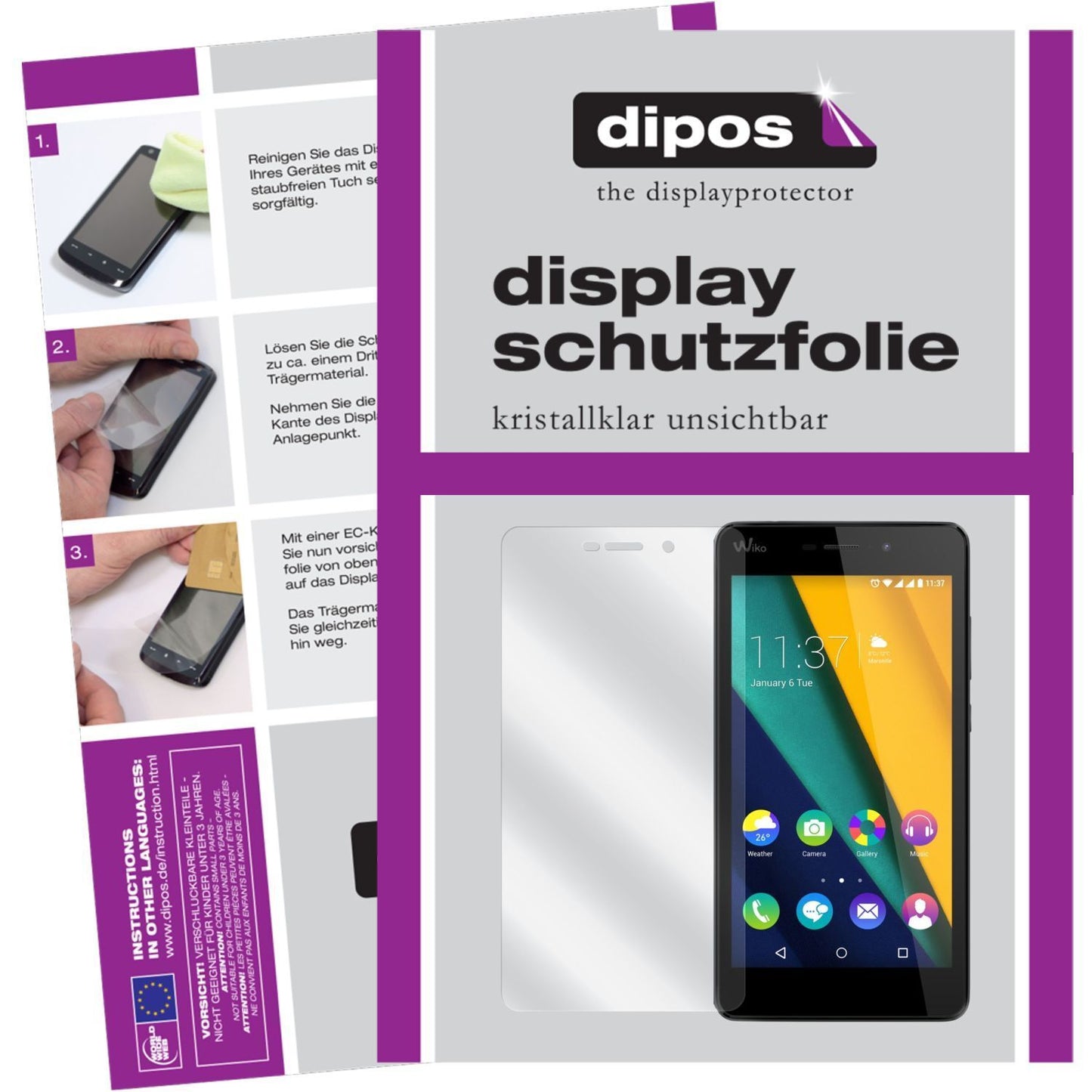 Klare Displayschutzfolie von dipos passend für Pulp FAB Wiko, präziser Zuschnitt und blasenfrei montiert