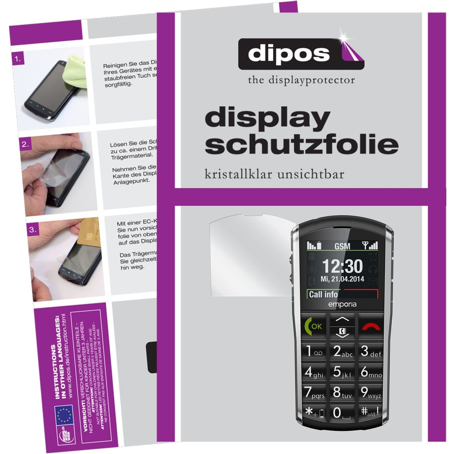 Klare Displayschutzfolie von dipos passend für Pure Emporia, präziser Zuschnitt und blasenfrei montiert