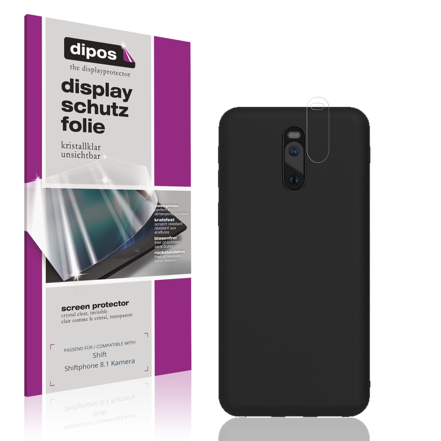 Klare Displayschutzfolie von dipos passend für Shift Shiftphone 8.1 Kamera, präziser Zuschnitt und blasenfrei montiert