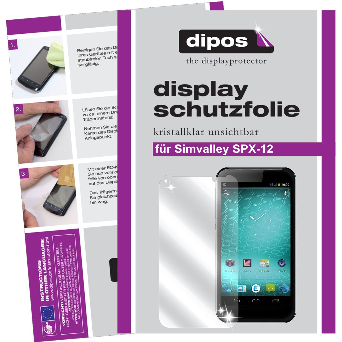 Klare Displayschutzfolie von dipos passend für SPX-12 Simvalley, präziser Zuschnitt und blasenfrei montiert