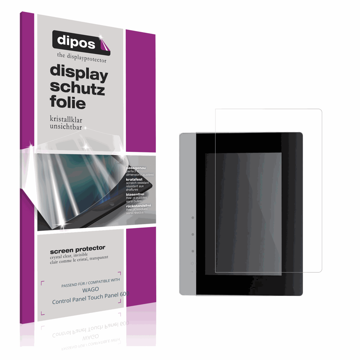 Klare Displayschutzfolie von dipos passend f�r WAGO Control Panel Touch Panel 600, pr�ziser Zuschnitt und blasenfrei montiert