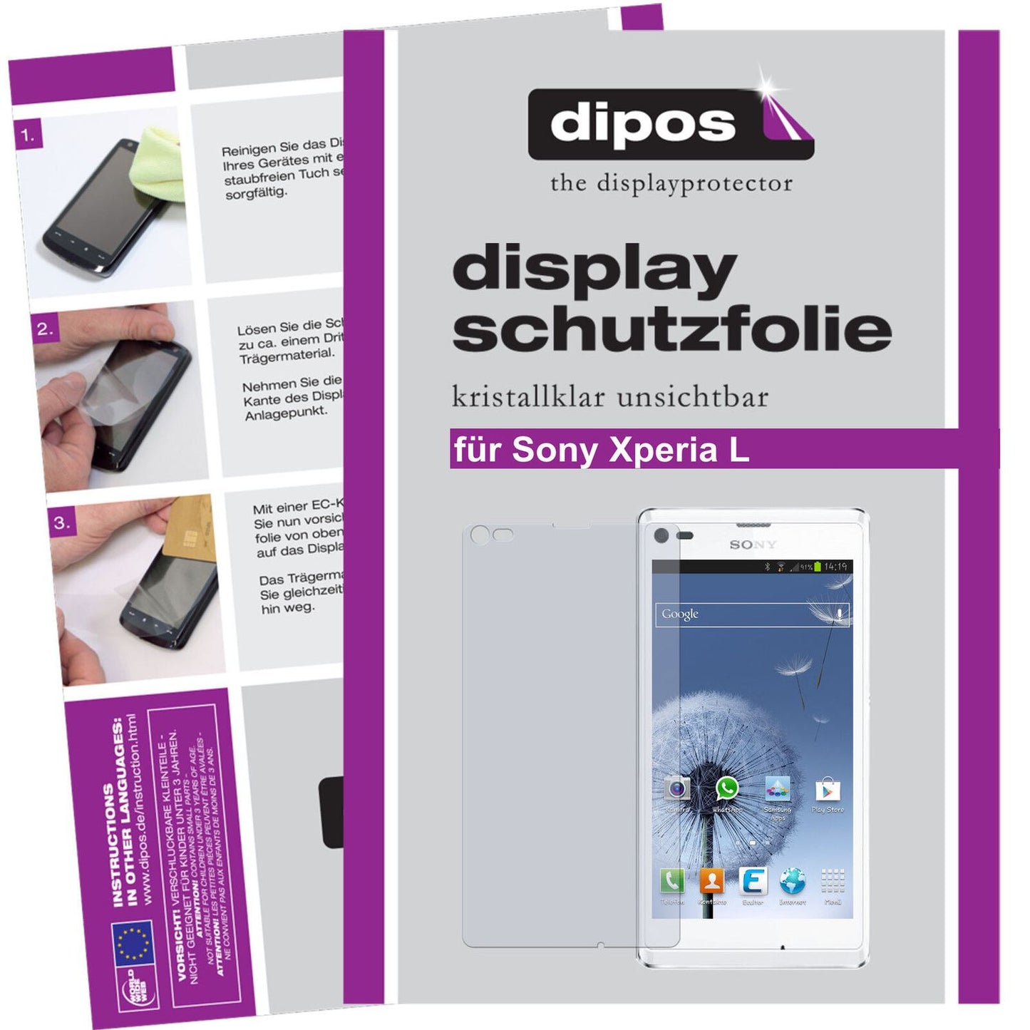Klare Displayschutzfolie von dipos passend für Xperia L Sony, präziser Zuschnitt und blasenfrei montiert