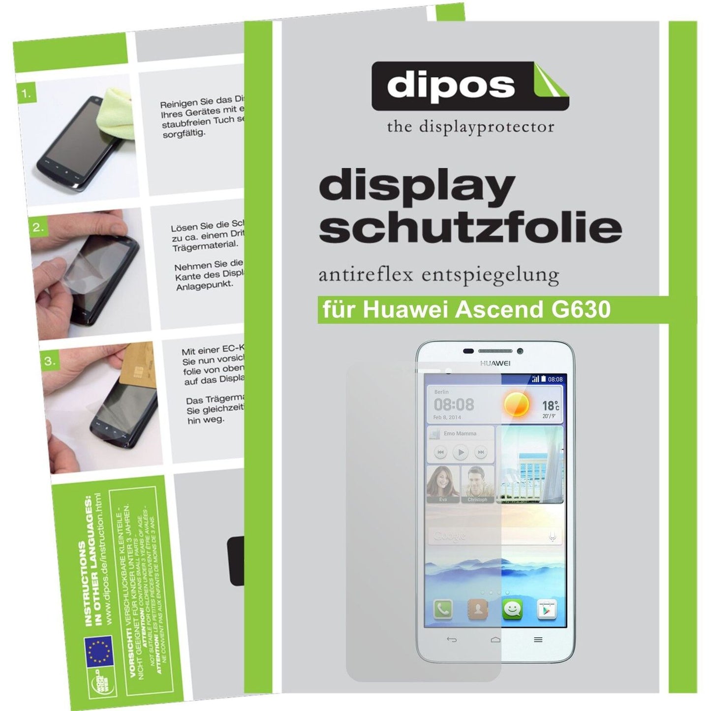 Matte Displayschutzfolie von dipos passend für Ascend G630 Huawei, präziser Zuschnitt und blasenfrei montiert