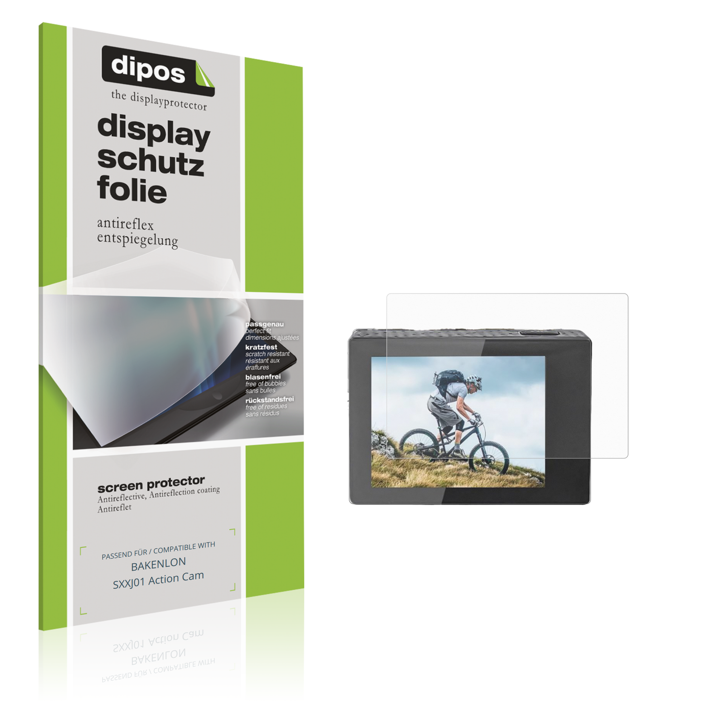 Matte Displayschutzfolie von dipos passend für BAKENLON SXXJ01 Action Cam, präziser Zuschnitt und blasenfrei montiert