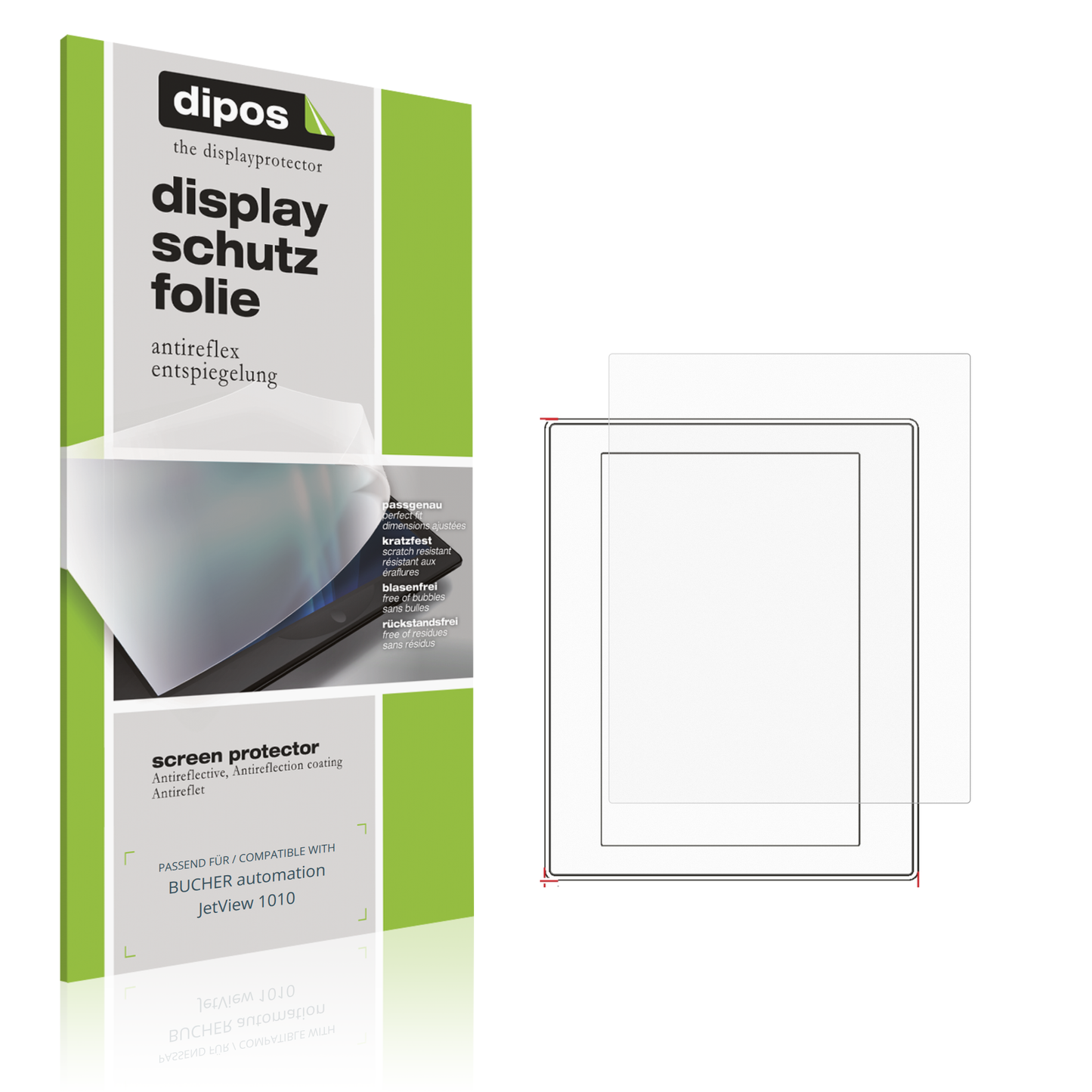Matte Displayschutzfolie von dipos passend für BUCHER automation JetView 1010, präziser Zuschnitt und blasenfrei montiert