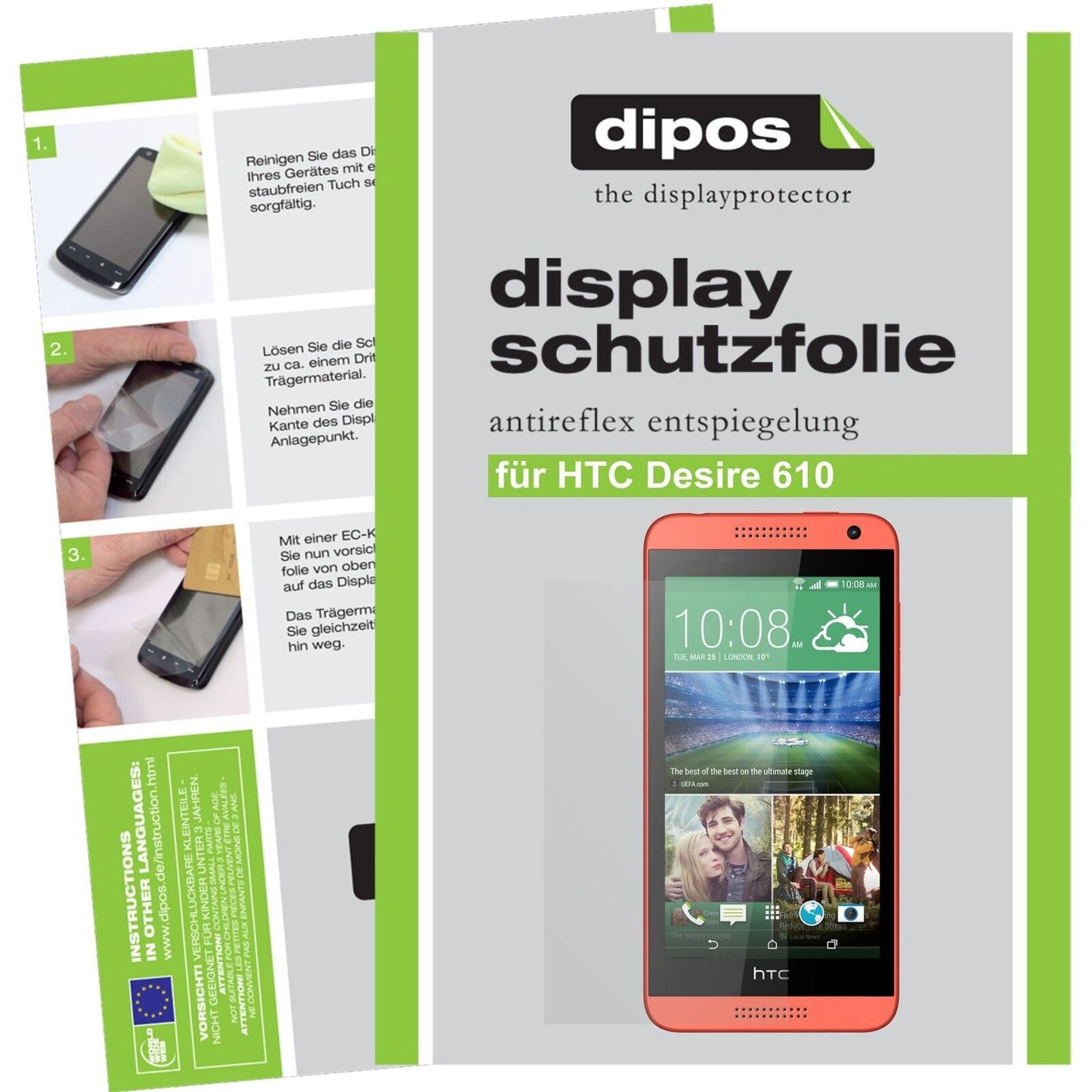 Matte Displayschutzfolie von dipos passend für Desire 610 HTC, präziser Zuschnitt und blasenfrei montiert