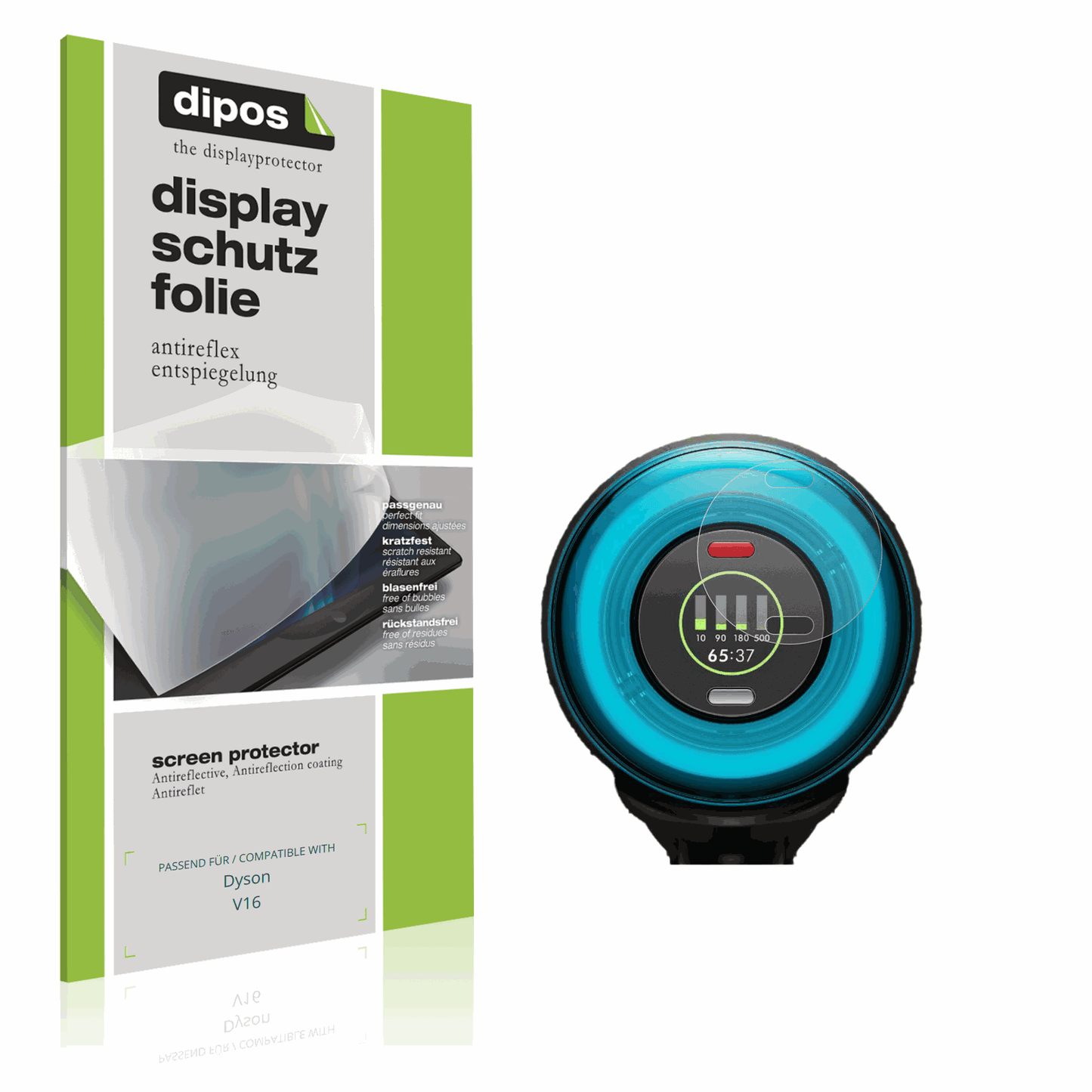 Matte Displayschutzfolie von dipos passend für Dyson V16, präziser Zuschnitt und blasenfrei montiert