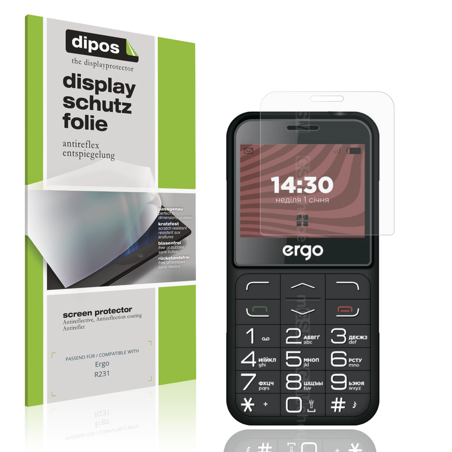 Matte Displayschutzfolie von dipos passend für Ergo R231, präziser Zuschnitt und blasenfrei montiert