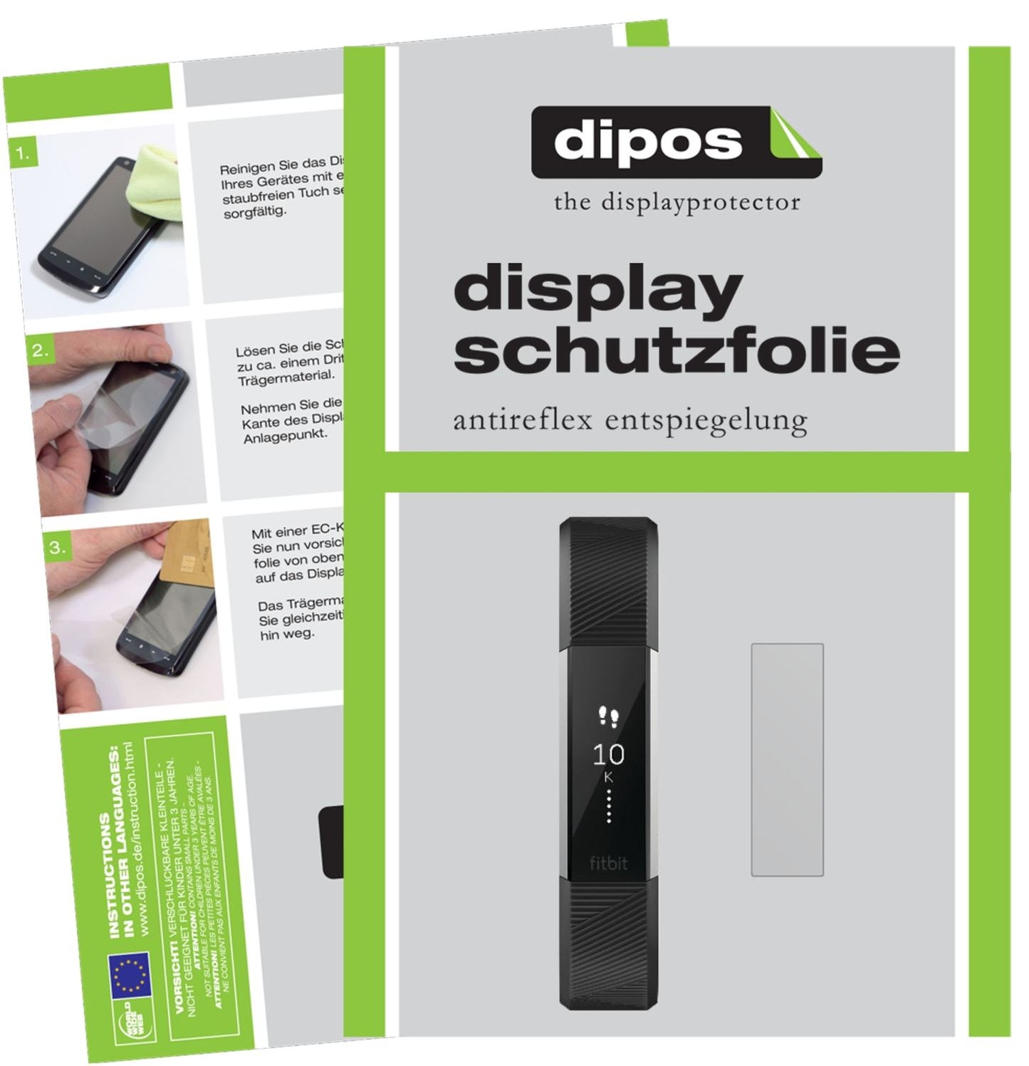 Matte Displayschutzfolie von dipos passend für FitBit Alta HR, präziser Zuschnitt und blasenfrei montiert