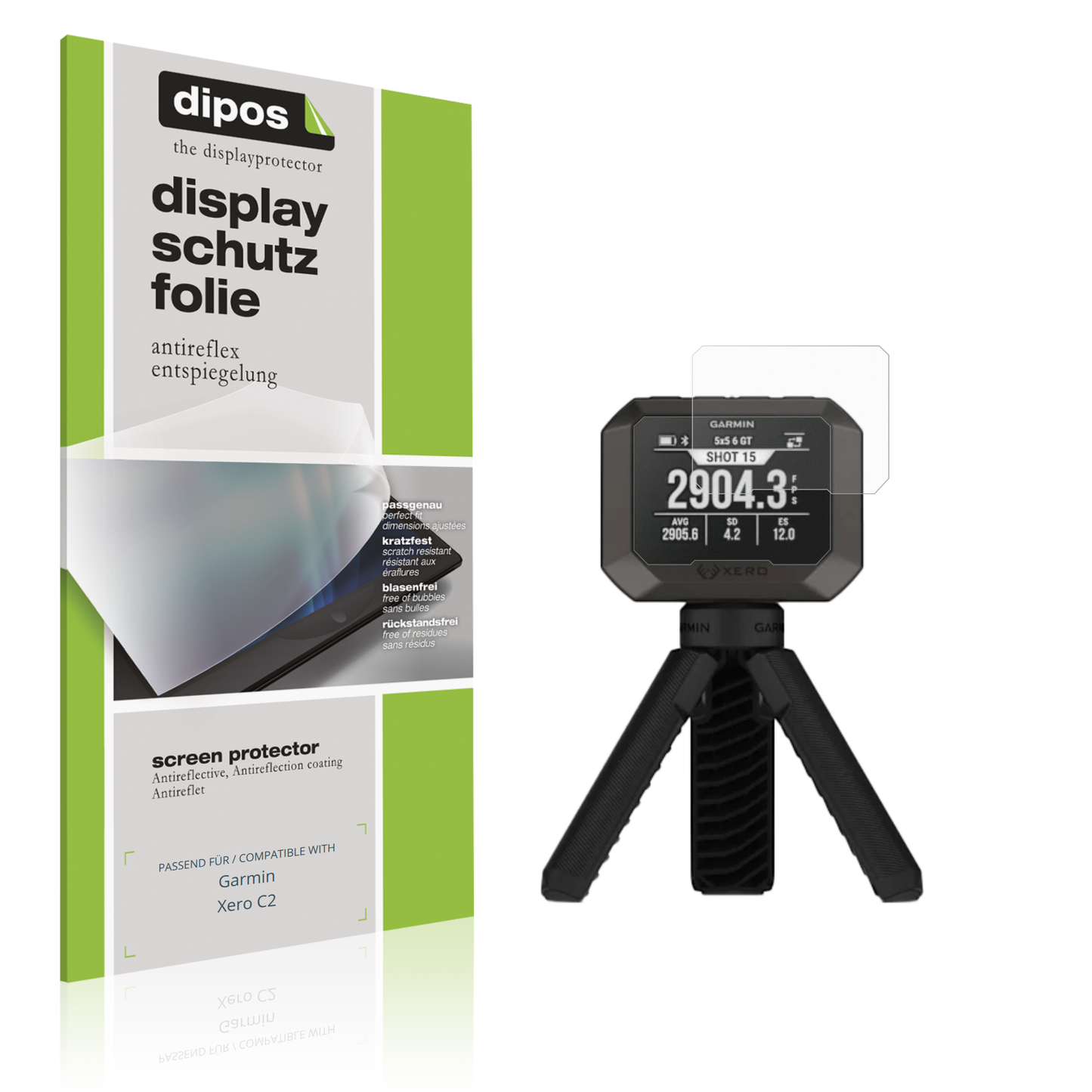Matte Displayschutzfolie von dipos passend für Garmin Xero C2, präziser Zuschnitt und blasenfrei montiert