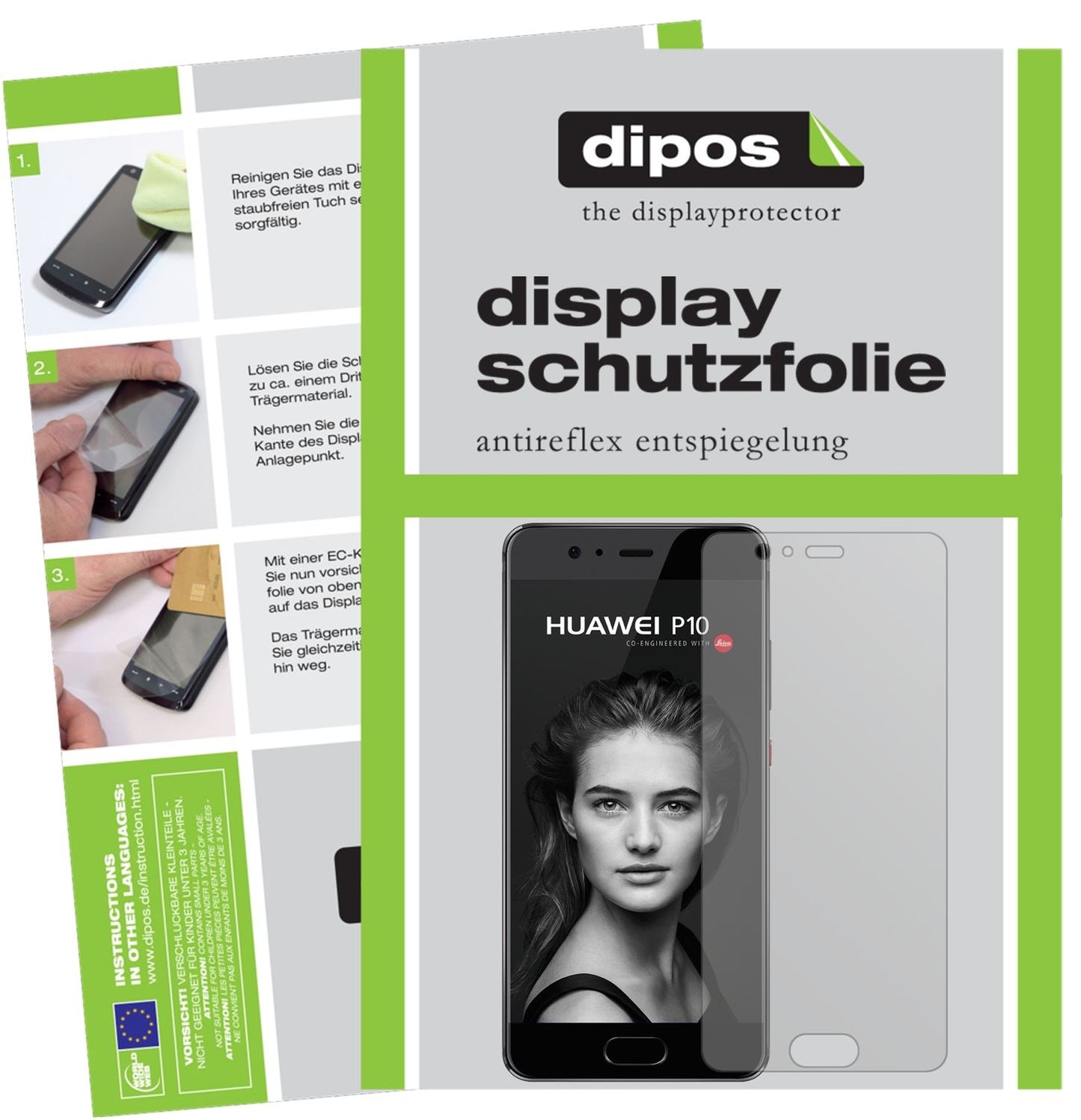Matte Displayschutzfolie von dipos passend für Huawei P10, präziser Zuschnitt und blasenfrei montiert