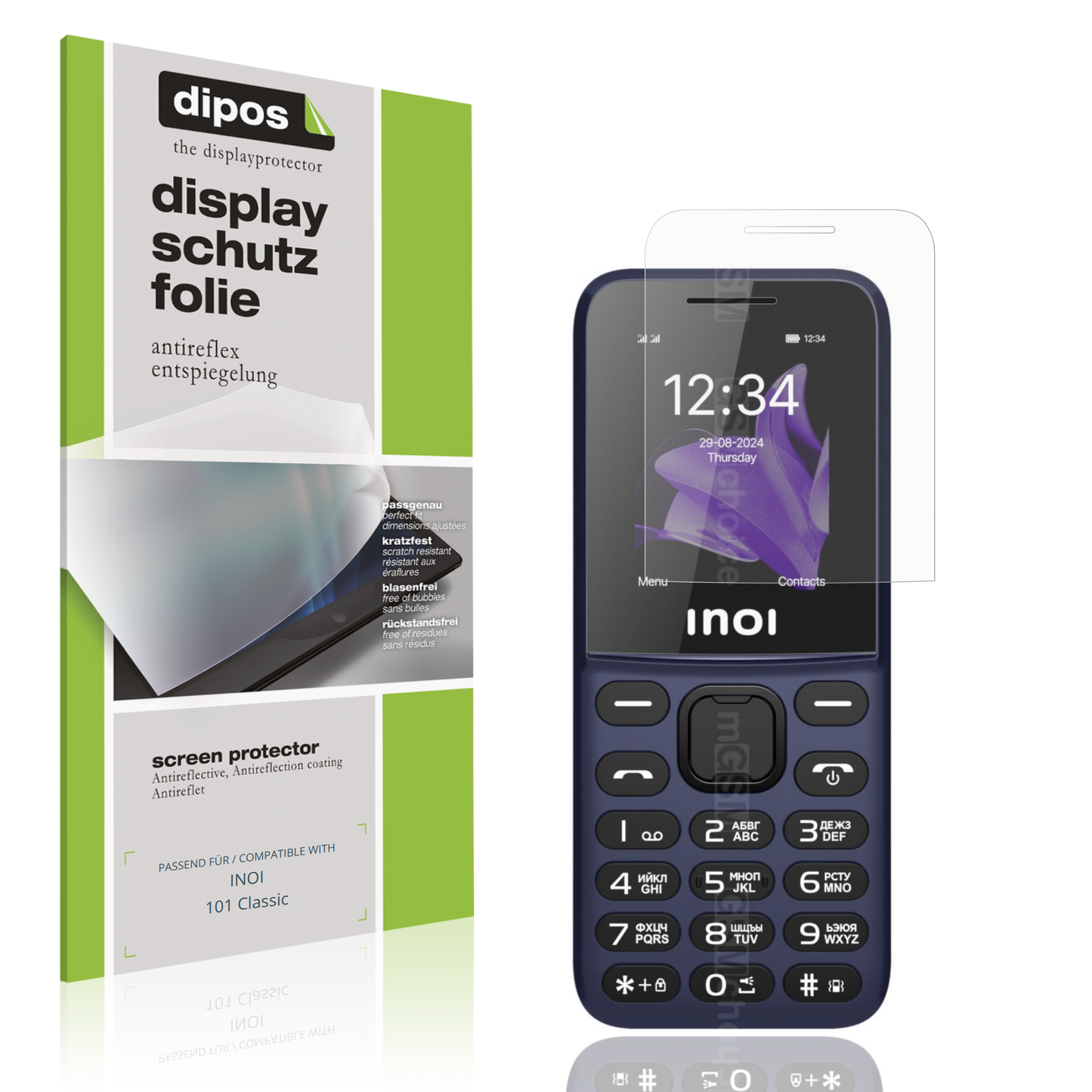 Matte Displayschutzfolie von dipos passend für INOI 101 Classic, präziser Zuschnitt und blasenfrei montiert