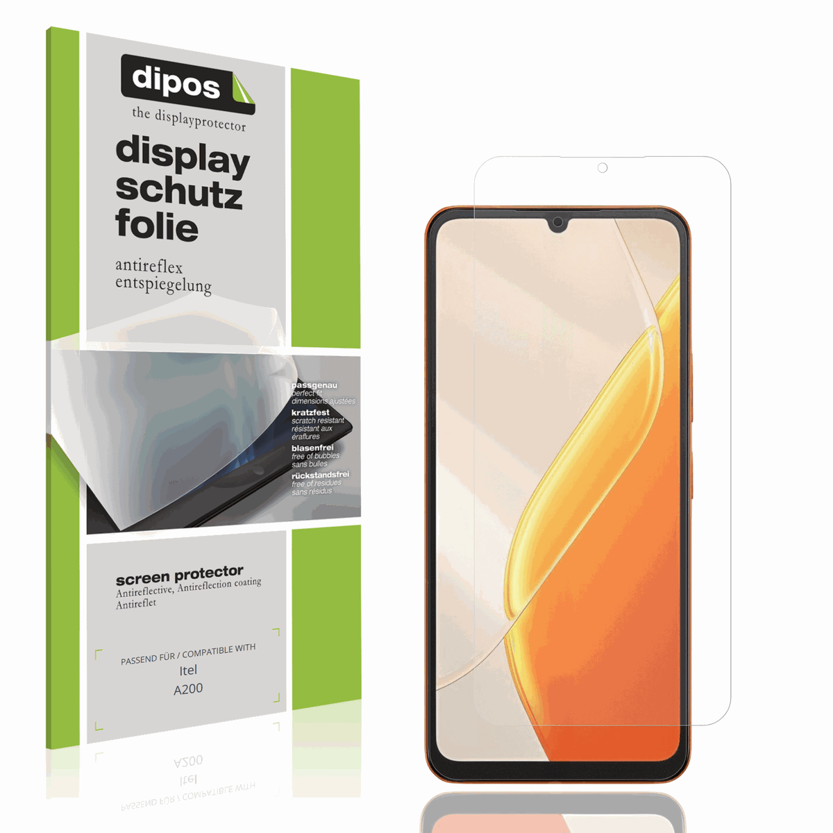 Matte Displayschutzfolie von dipos passend für Itel A200, präziser Zuschnitt und blasenfrei montiert