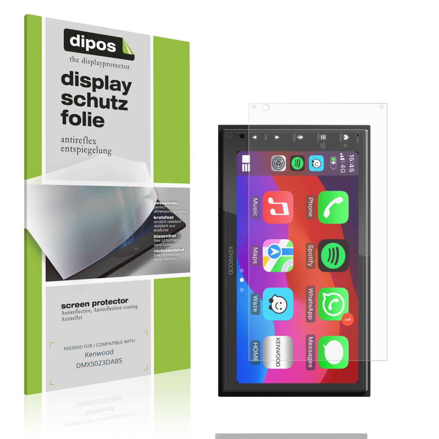 Matte Displayschutzfolie von dipos passend für Kenwood DMX5023DABS, präziser Zuschnitt und blasenfrei montiert