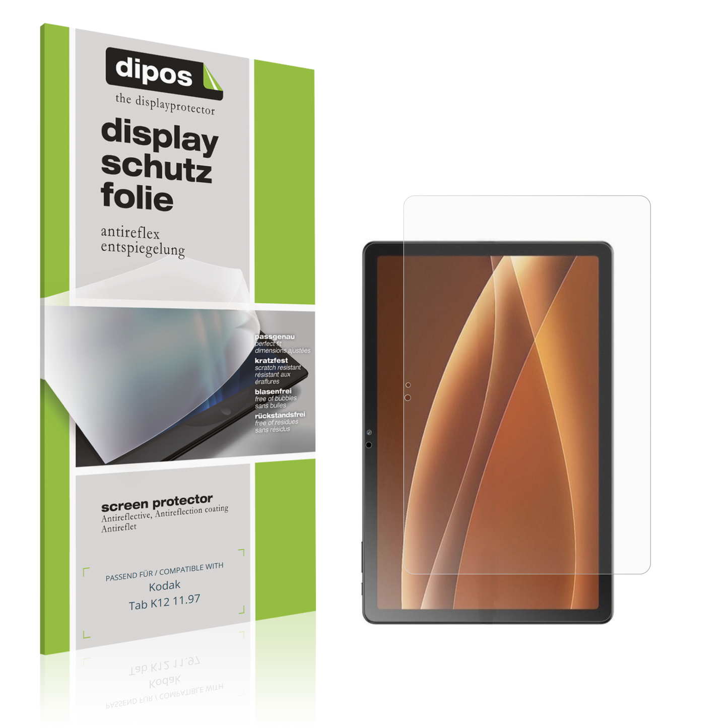 Matte Displayschutzfolie von dipos passend für Kodak Tab K12 11.97, präziser Zuschnitt und blasenfrei montiert