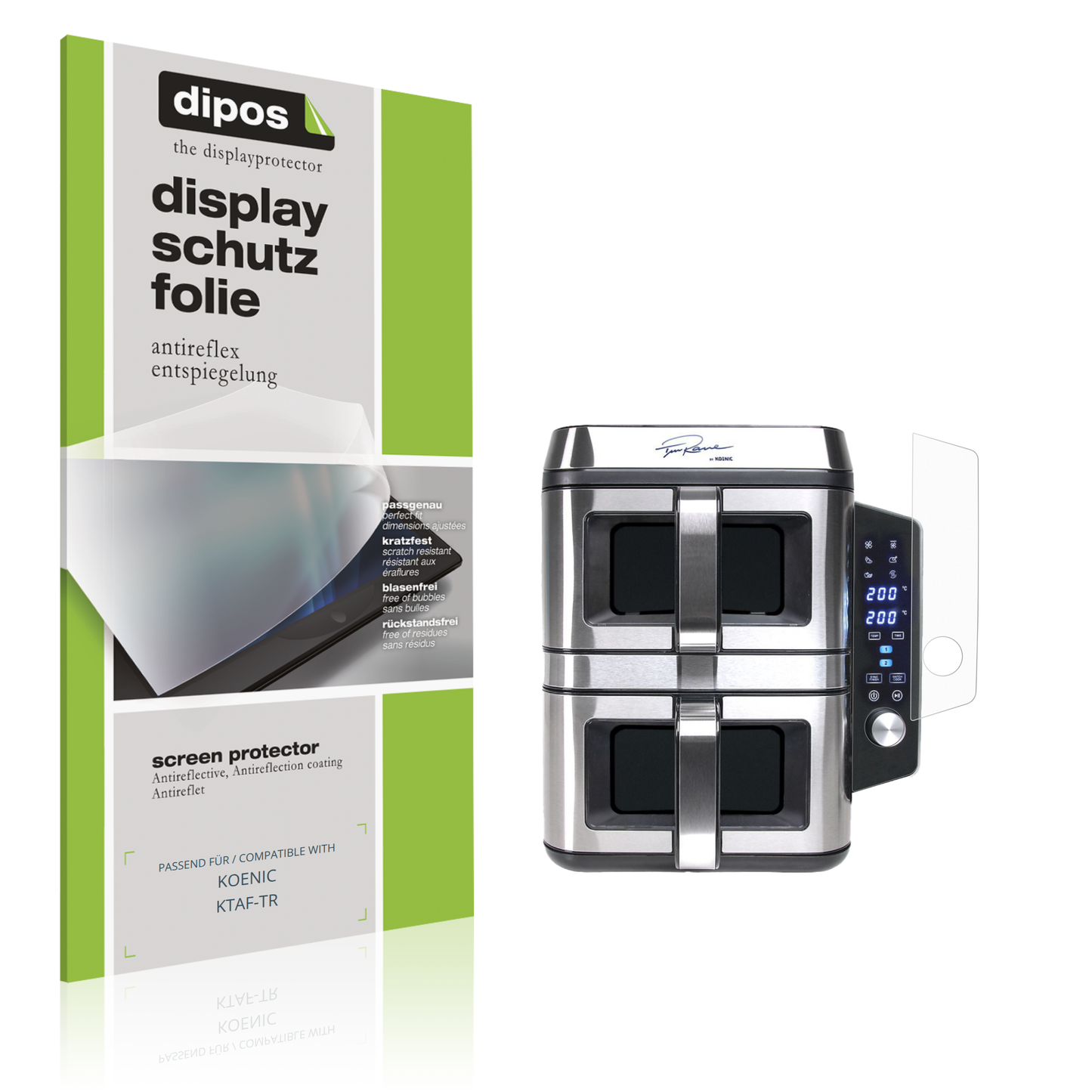 Matte Displayschutzfolie von dipos passend für KOENIC KTAF-TR, präziser Zuschnitt und blasenfrei montiert
