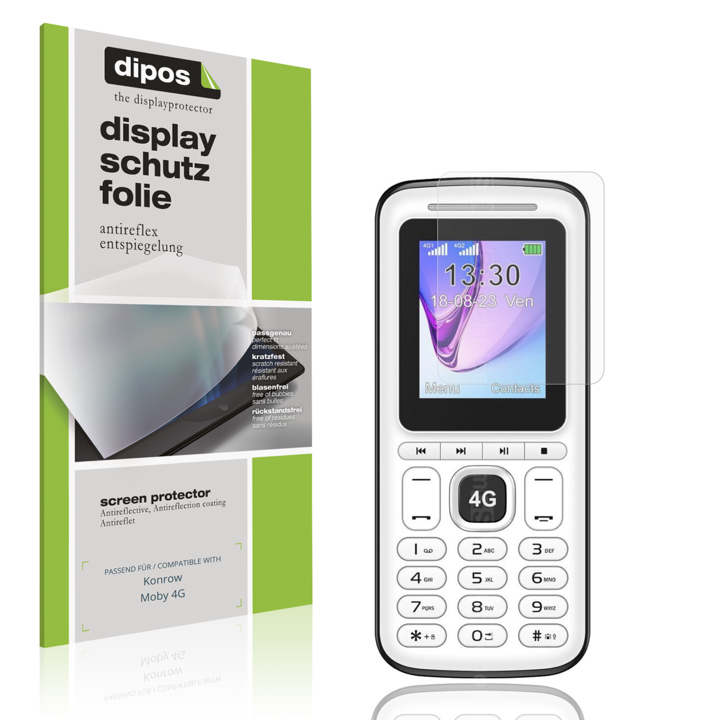 Matte Displayschutzfolie von dipos passend für Konrow Moby 4G, präziser Zuschnitt und blasenfrei montiert