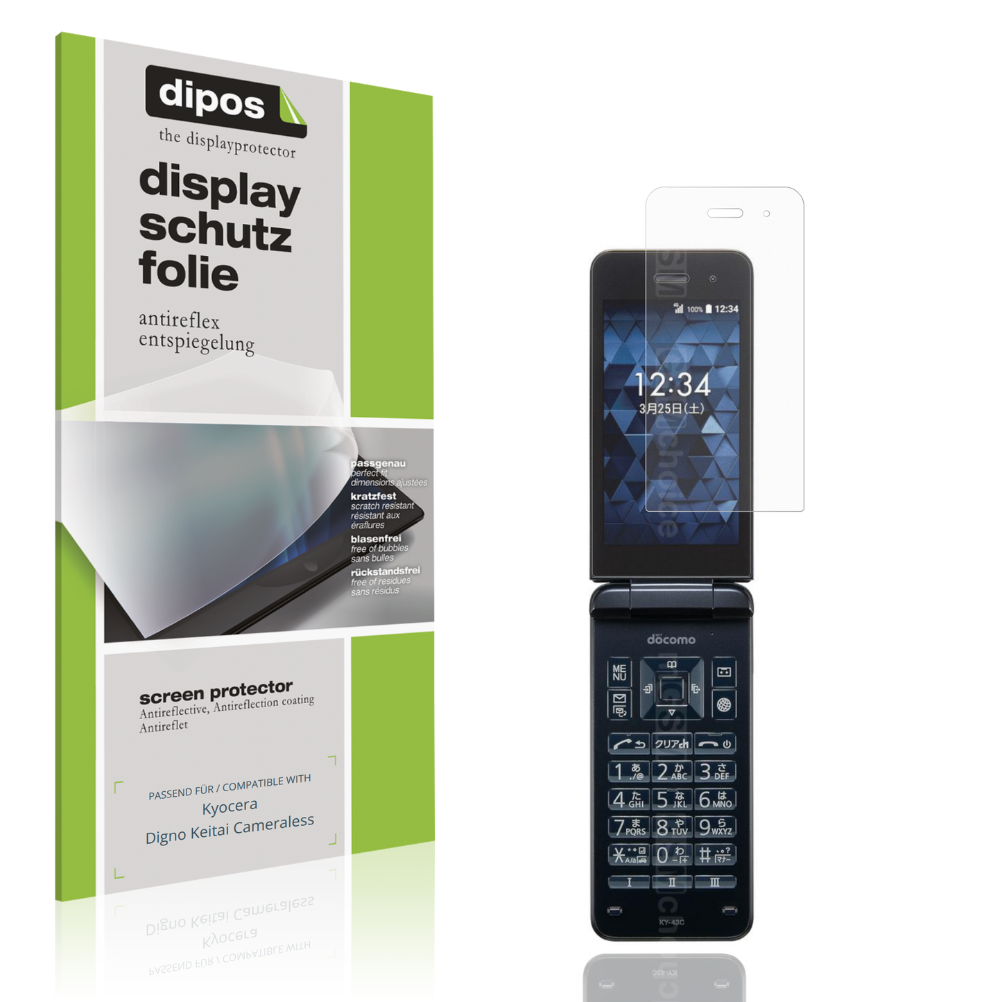 Matte Displayschutzfolie von dipos passend für Kyocera Digno Keitai Cameraless, präziser Zuschnitt und blasenfrei montiert