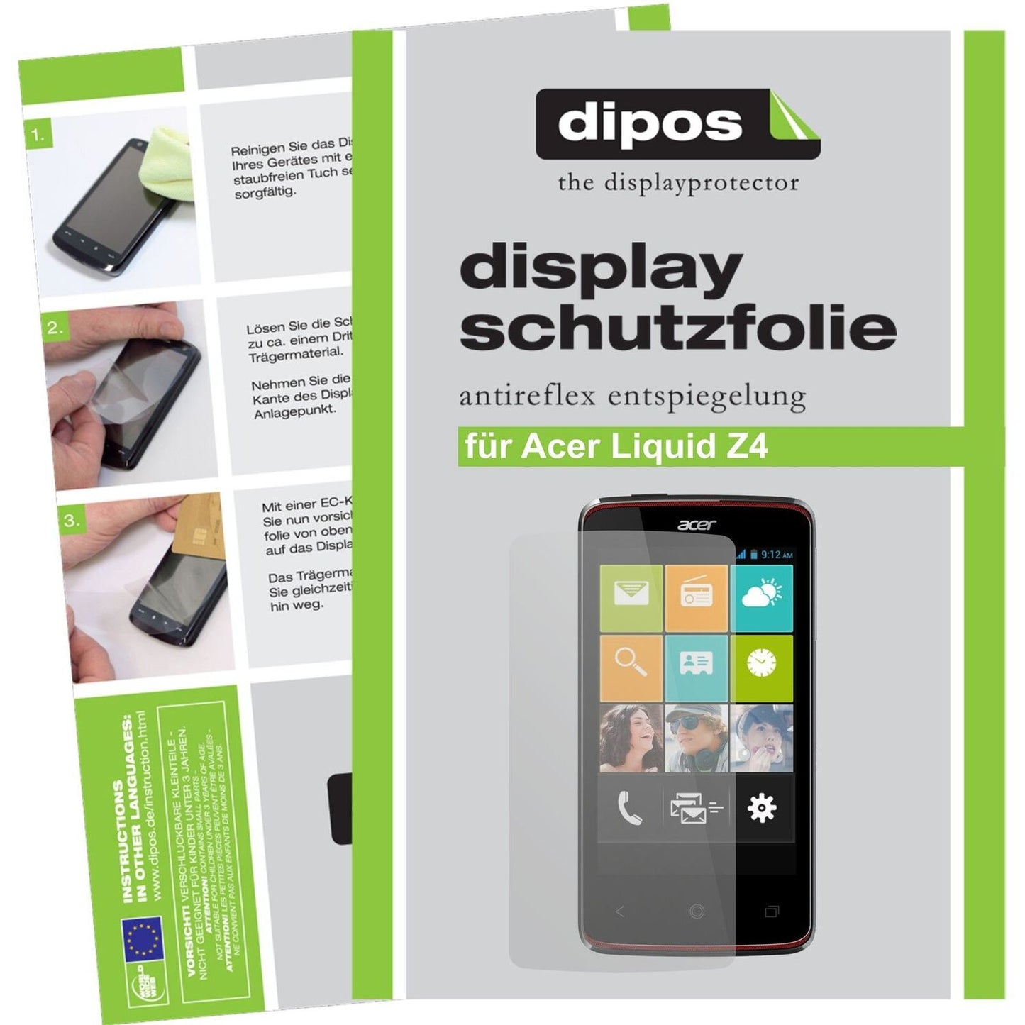 Matte Displayschutzfolie von dipos passend für Liquid Z4 Acer, präziser Zuschnitt und blasenfrei montiert