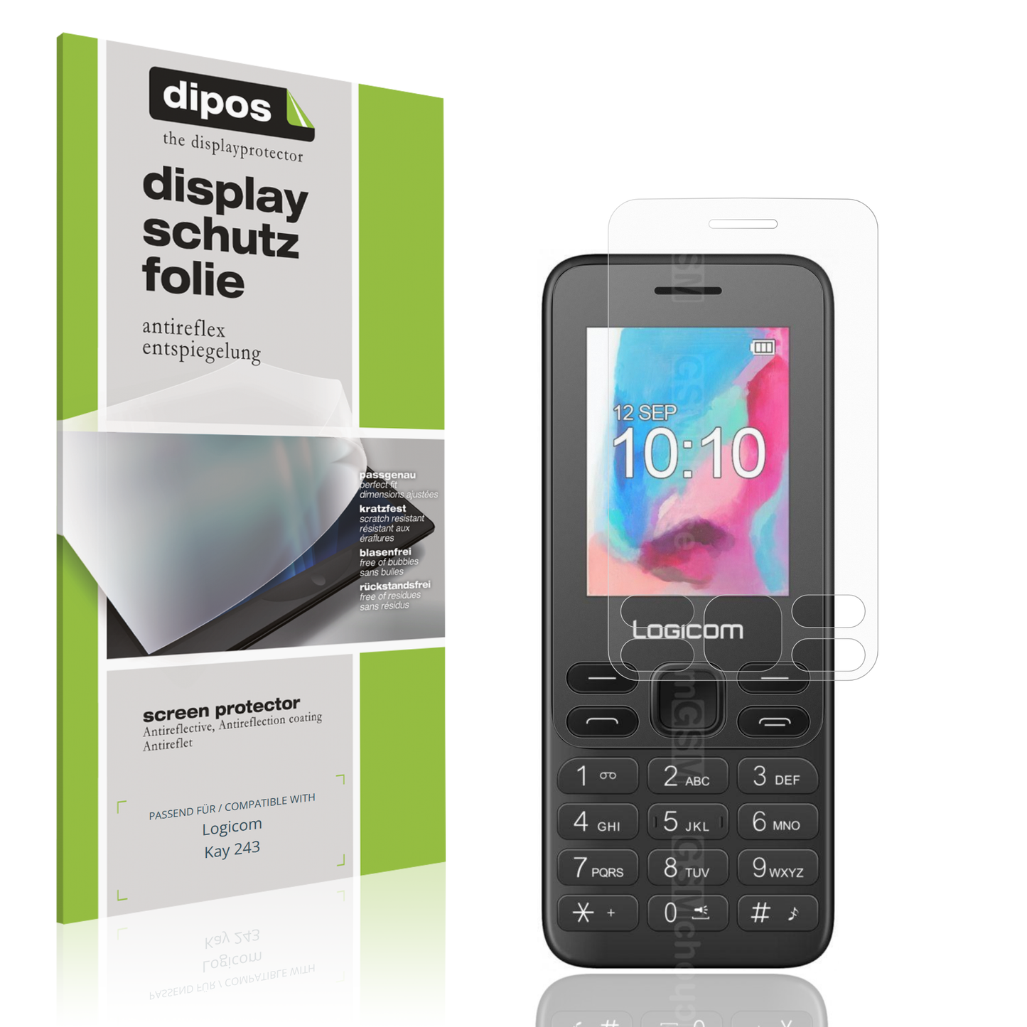 Matte Displayschutzfolie von dipos passend für Logicom Kay 243, präziser Zuschnitt und blasenfrei montiert
