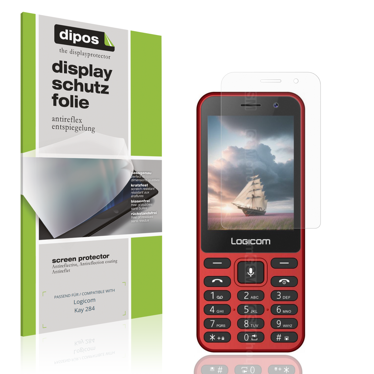 Matte Displayschutzfolie von dipos passend für Logicom Kay 284, präziser Zuschnitt und blasenfrei montiert