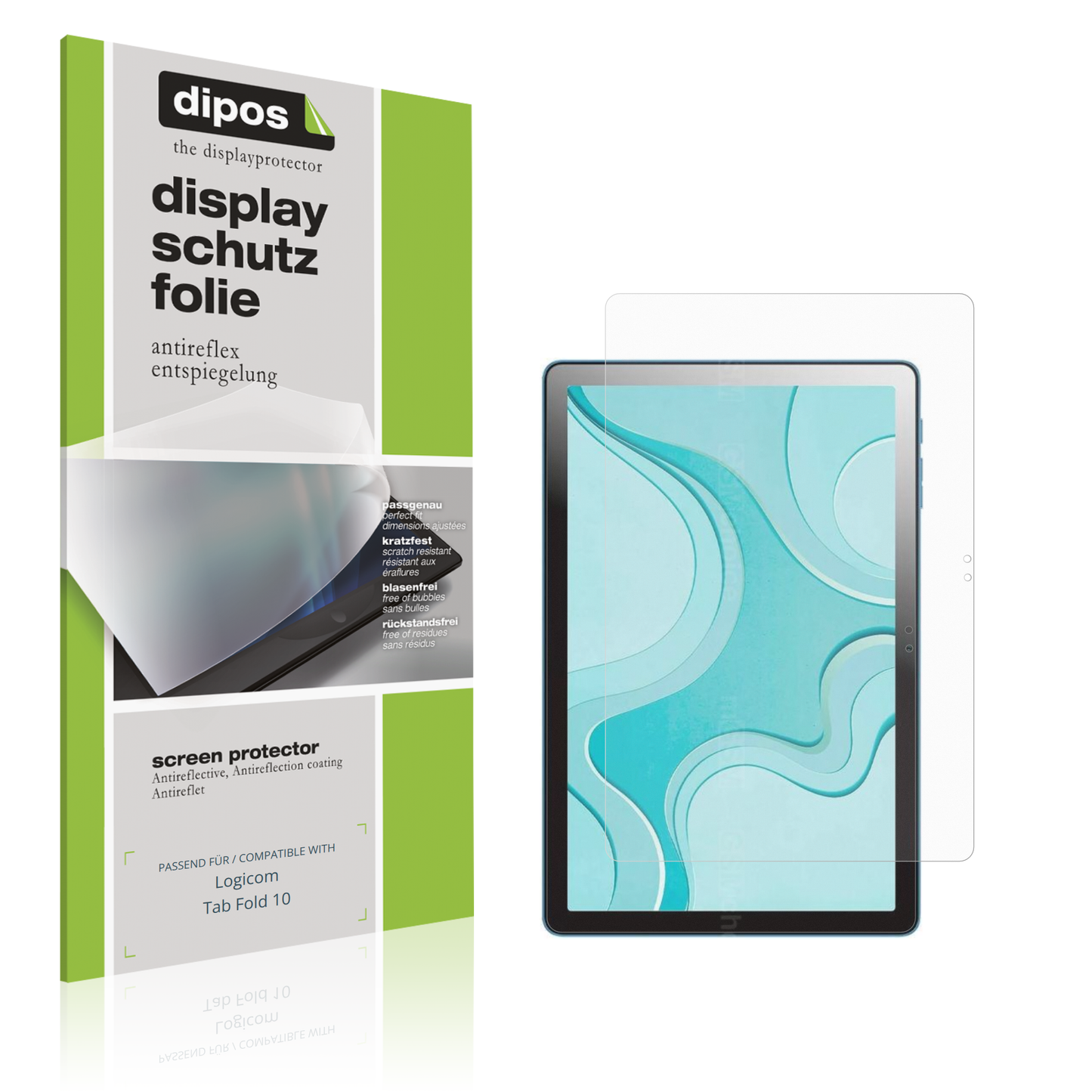 Matte Displayschutzfolie von dipos passend für Logicom Tab Fold 10, präziser Zuschnitt und blasenfrei montiert