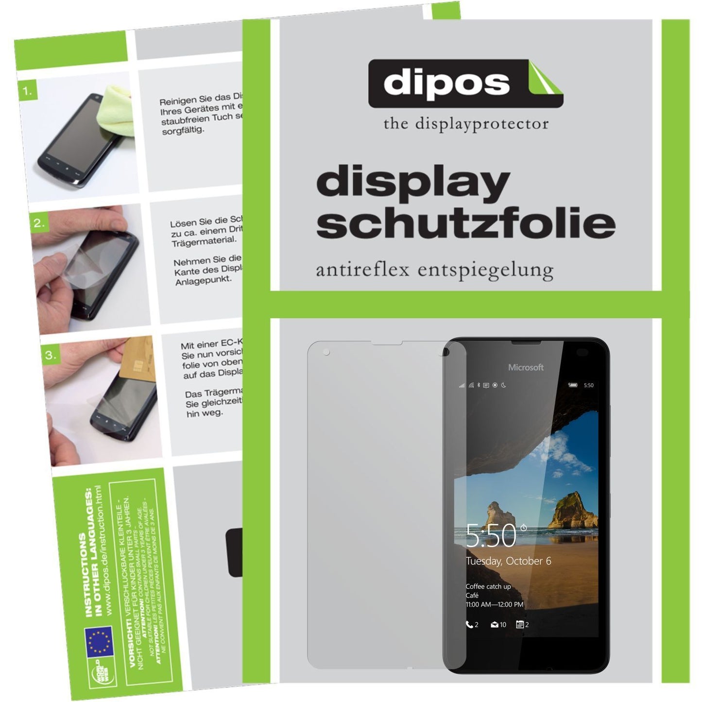 Matte Displayschutzfolie von dipos passend für Lumia 550 Microsoft, präziser Zuschnitt und blasenfrei montiert