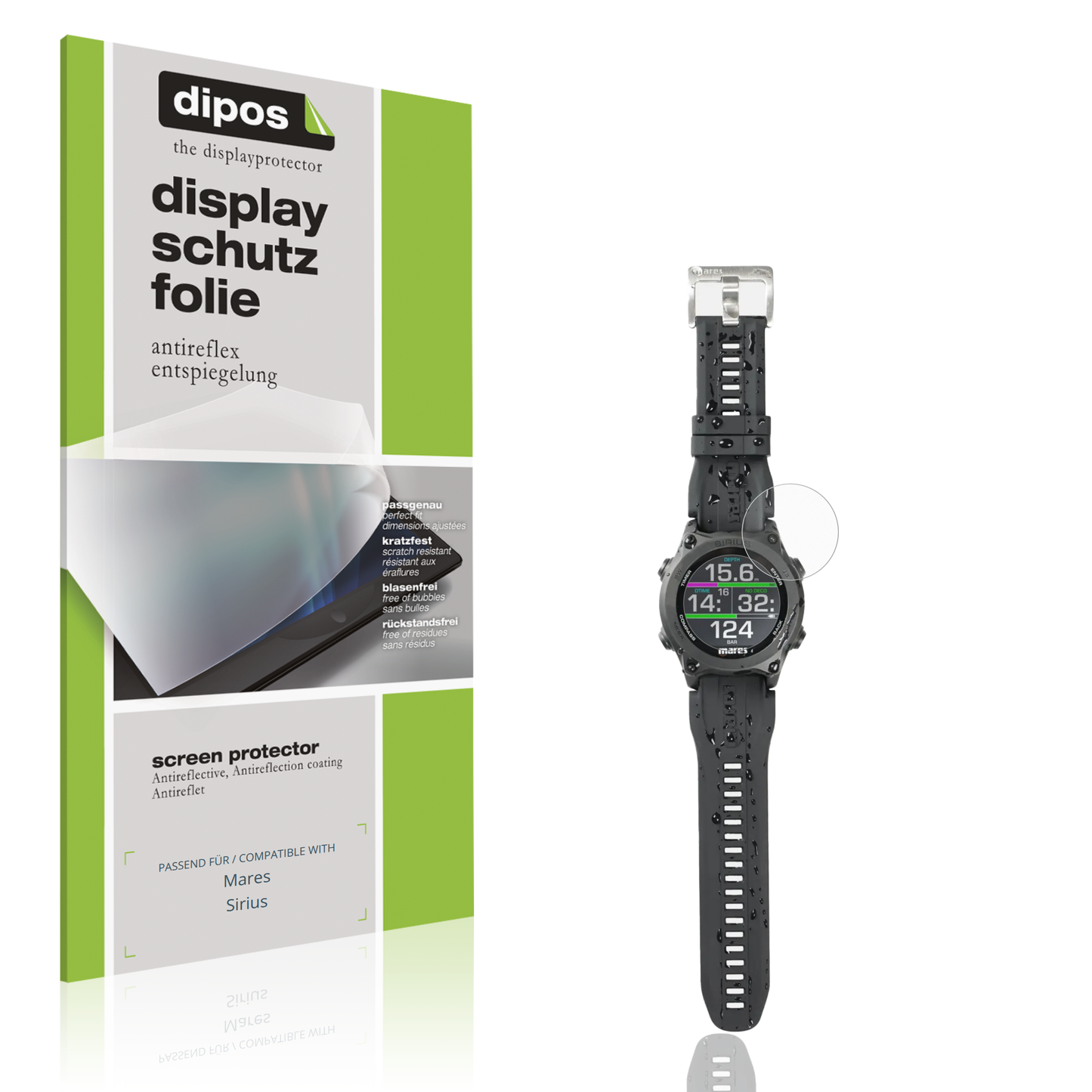 Matte Displayschutzfolie von dipos passend für Mares Sirius, präziser Zuschnitt und blasenfrei montiert