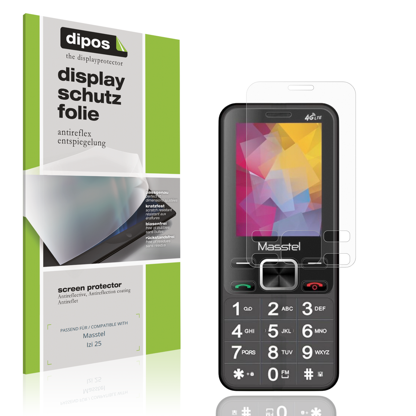 Matte Displayschutzfolie von dipos passend für Masstel Izi 25, präziser Zuschnitt und blasenfrei montiert