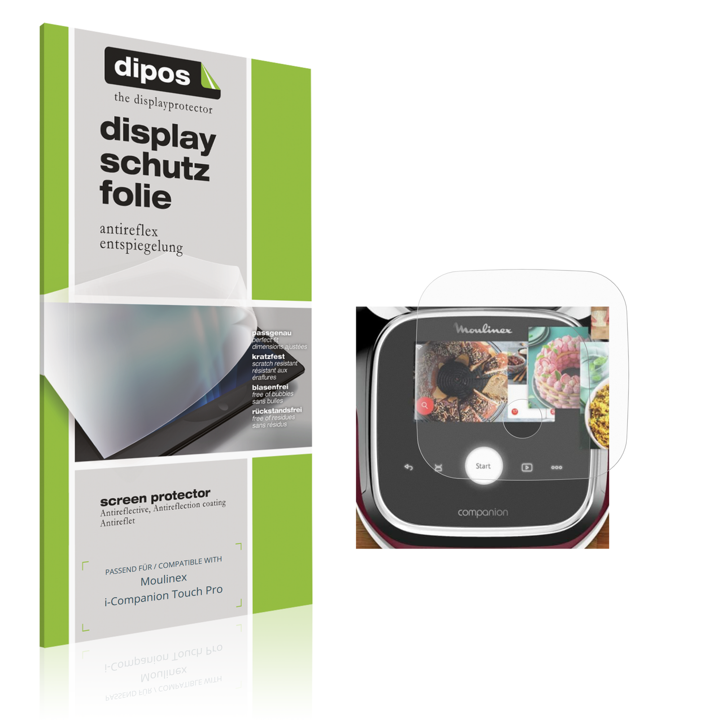 Matte Displayschutzfolie von dipos passend für Moulinex i-Companion Touch Pro, präziser Zuschnitt und blasenfrei montiert