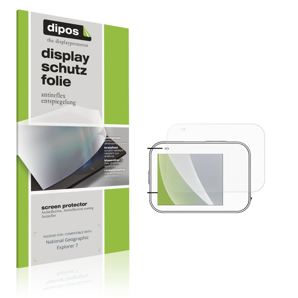 Matte Displayschutzfolie von dipos passend für National Geographic Explorer 7, präziser Zuschnitt und blasenfrei montiert