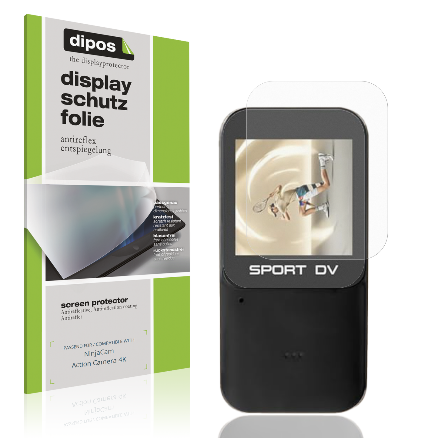Matte Displayschutzfolie von dipos passend für NinjaCam Action Camera 4K, präziser Zuschnitt und blasenfrei montiert