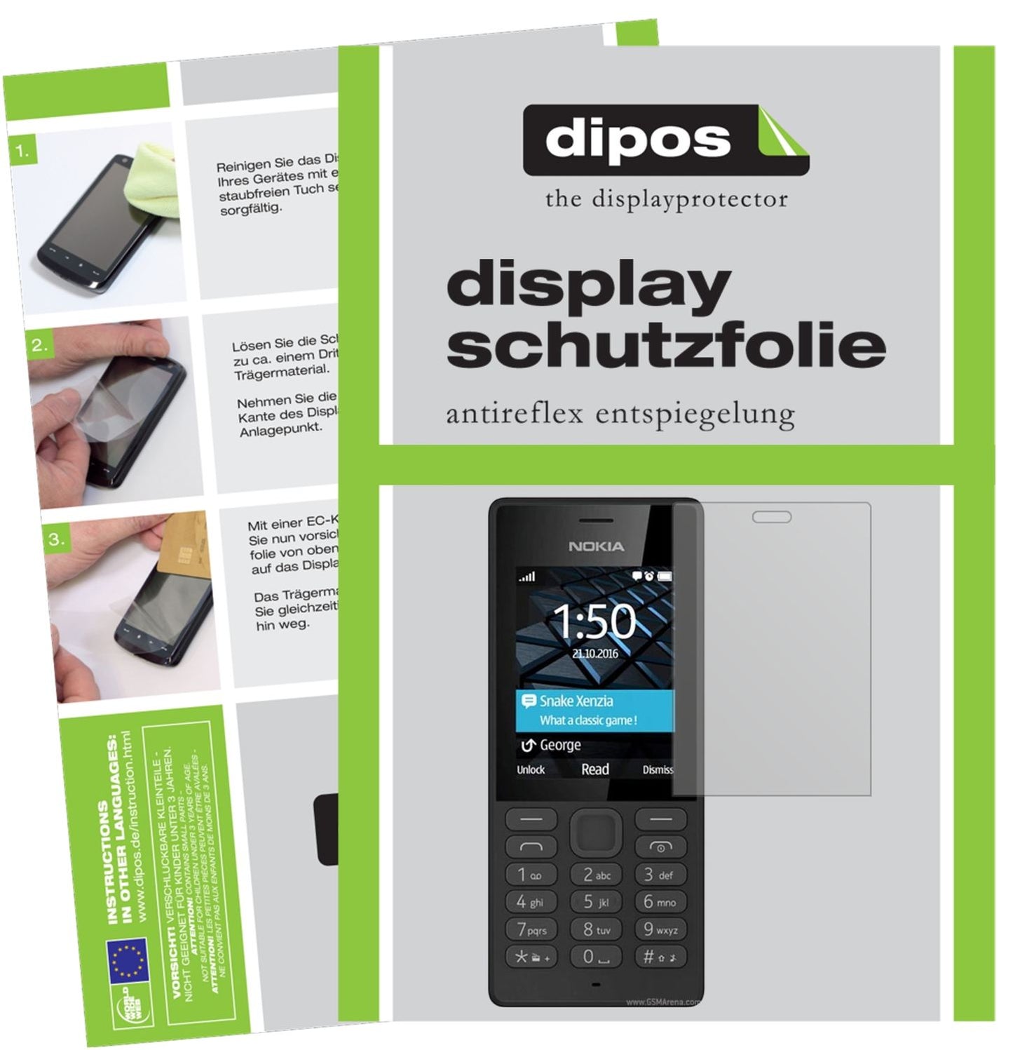 Matte Displayschutzfolie von dipos passend für Nokia 150, präziser Zuschnitt und blasenfrei montiert
