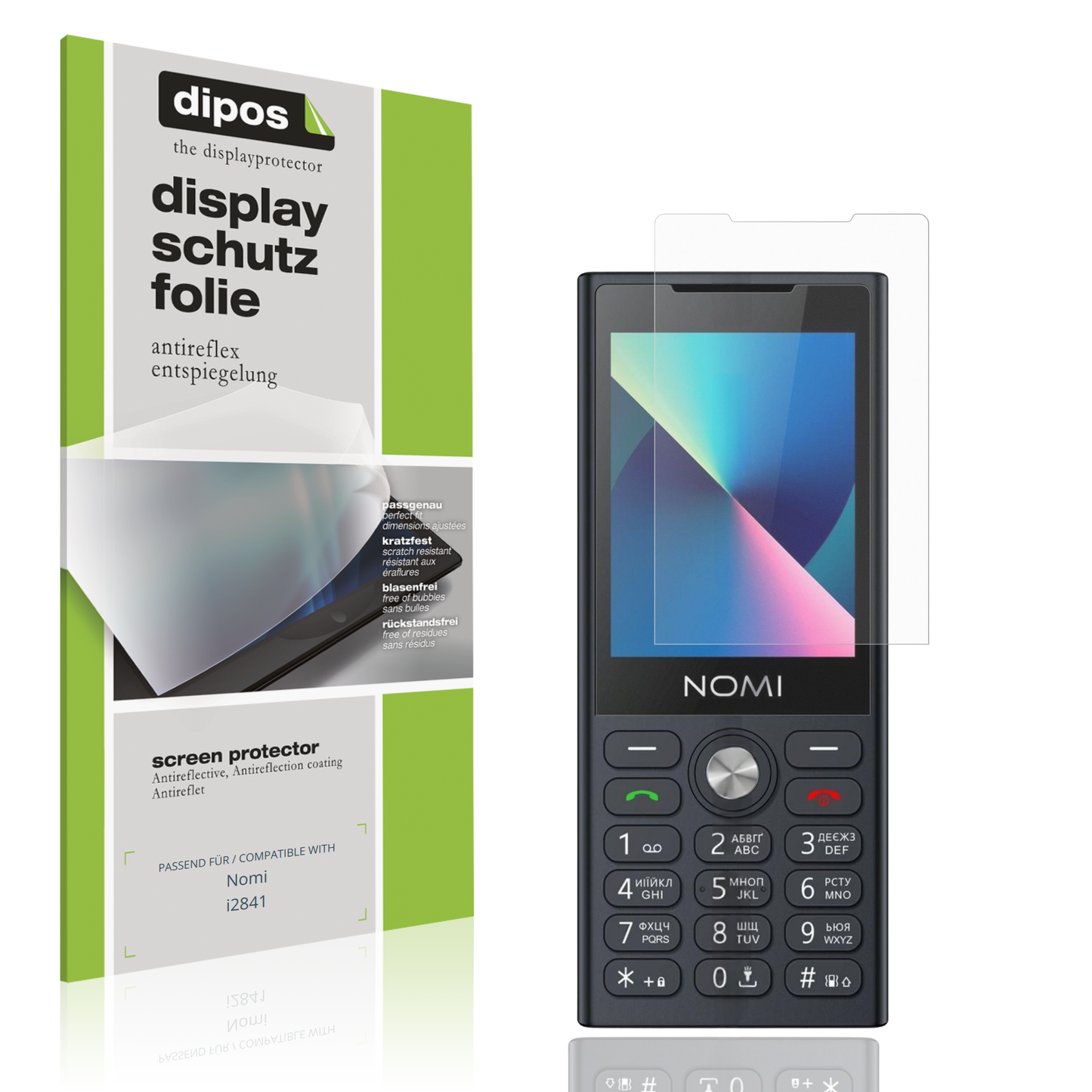 Matte Displayschutzfolie von dipos passend für Nomi i2841, präziser Zuschnitt und blasenfrei montiert