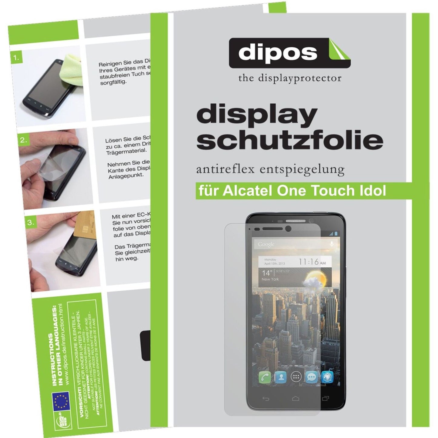 Matte Displayschutzfolie von dipos passend für One Touch Idol Alcatel, präziser Zuschnitt und blasenfrei montiert