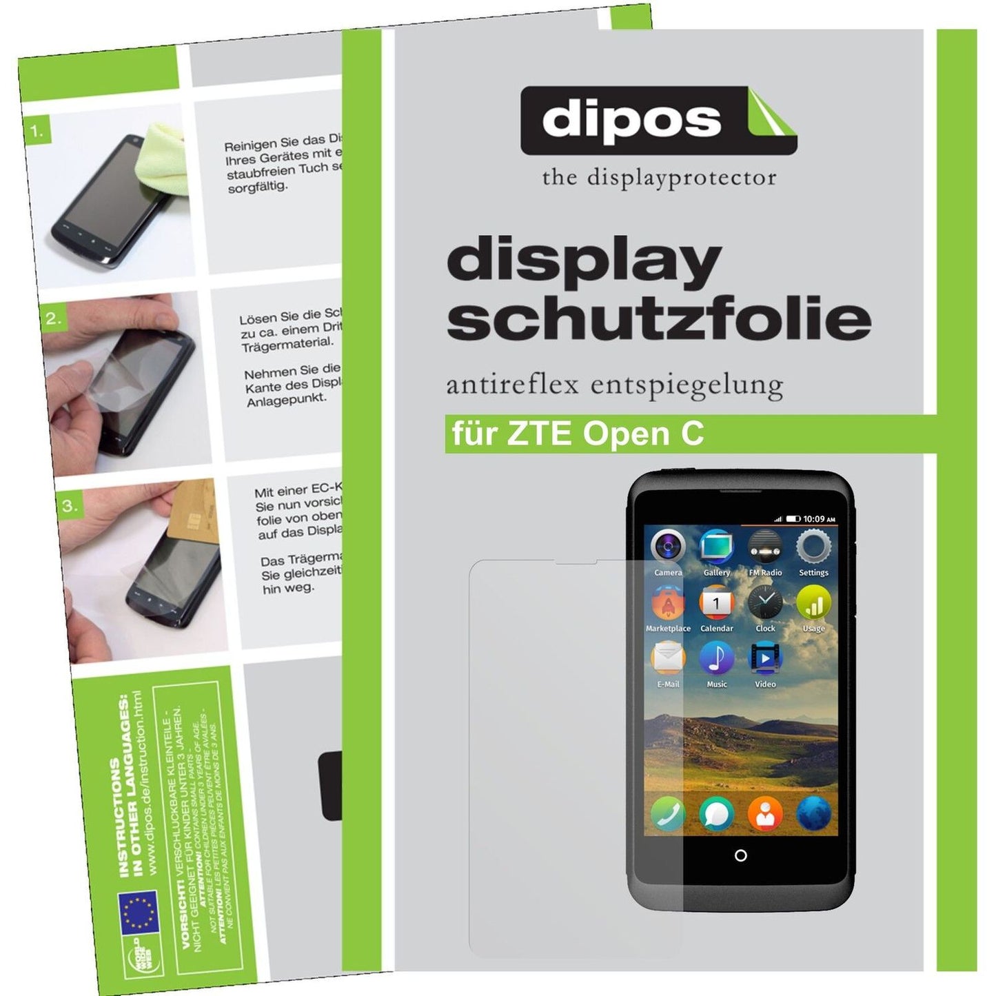 Matte Displayschutzfolie von dipos passend für Open C ZTE, präziser Zuschnitt und blasenfrei montiert