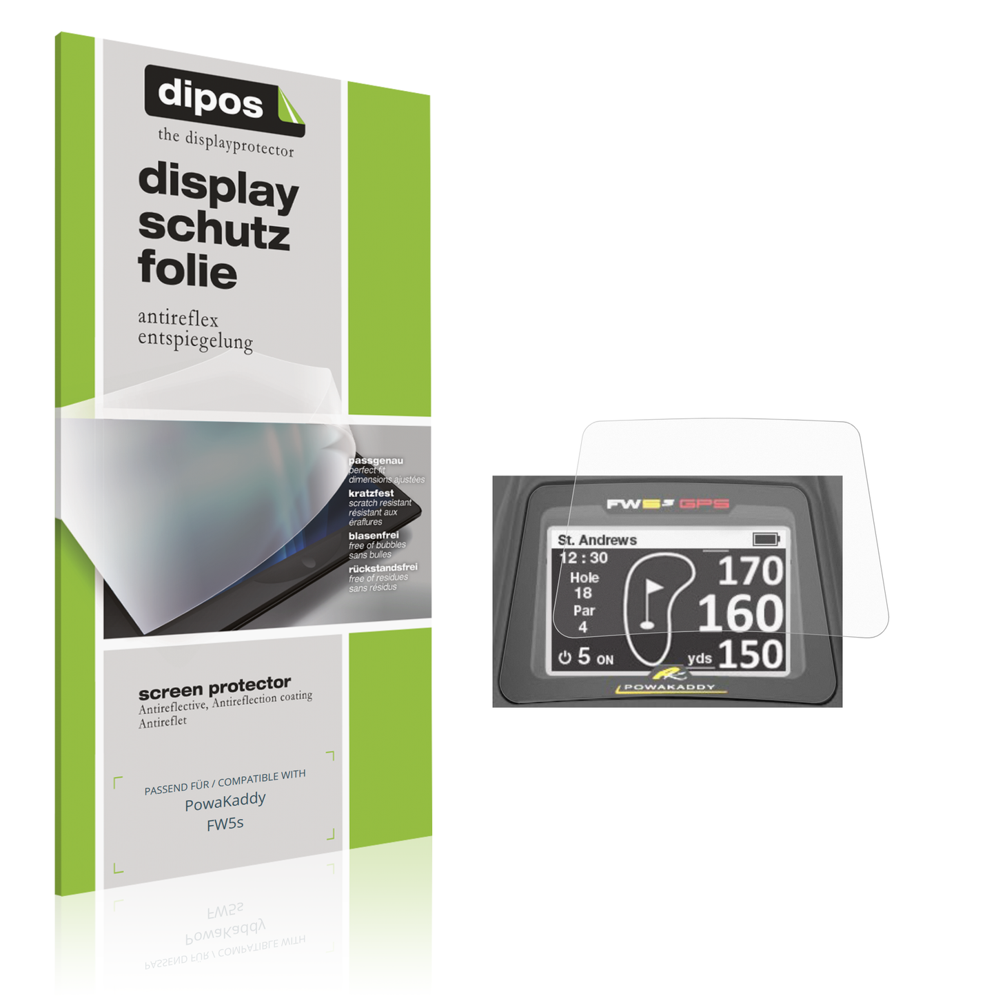 Matte Displayschutzfolie von dipos passend für PowaKaddy FW5s, präziser Zuschnitt und blasenfrei montiert