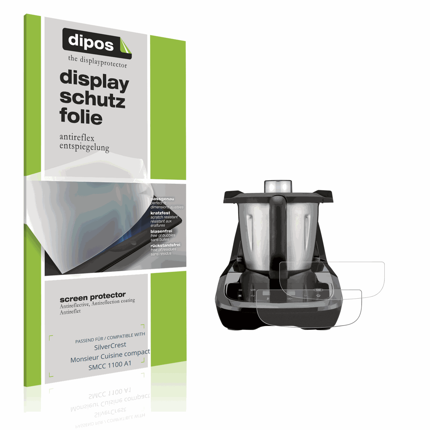 Matte Displayschutzfolie von dipos passend für SilverCrest Monsieur Cuisine compact SMCC 1100 A1, präziser Zuschnitt und blasenfrei montiert